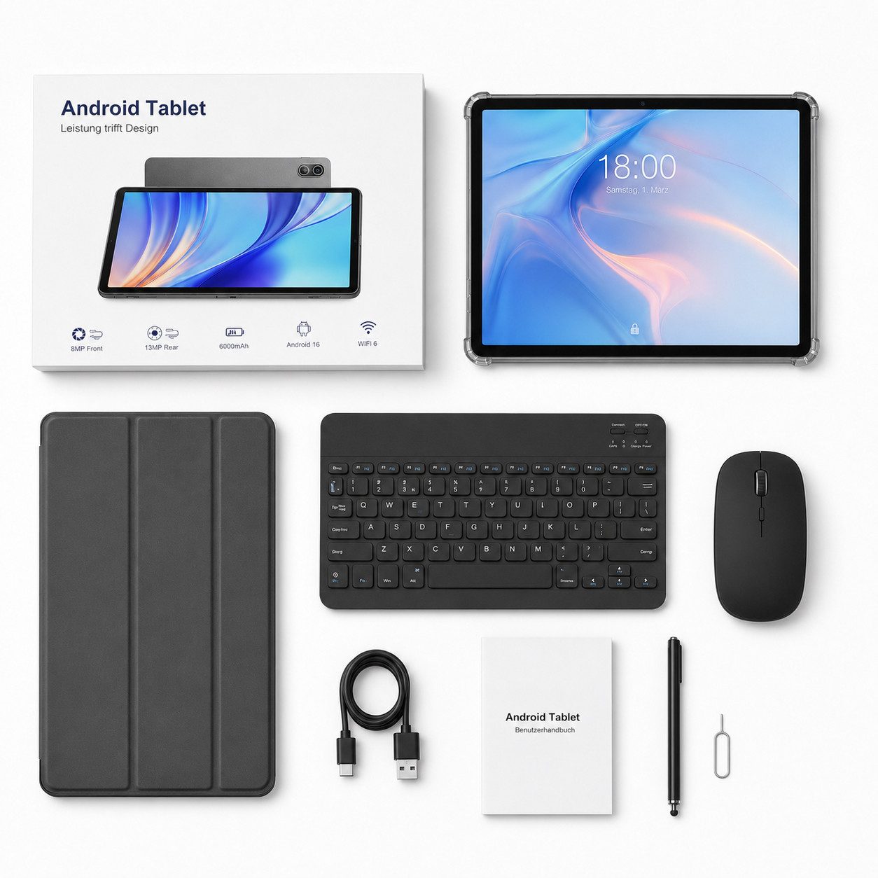 TABWEE T7 11 Zoll Android 16, 256GB, 90Hz, Tastatur-Set Tablet (Android 16, 8000mAh, octa-core, 32(8+24)GB, Gemini KI, 3,5-mm-Kopfhörer)