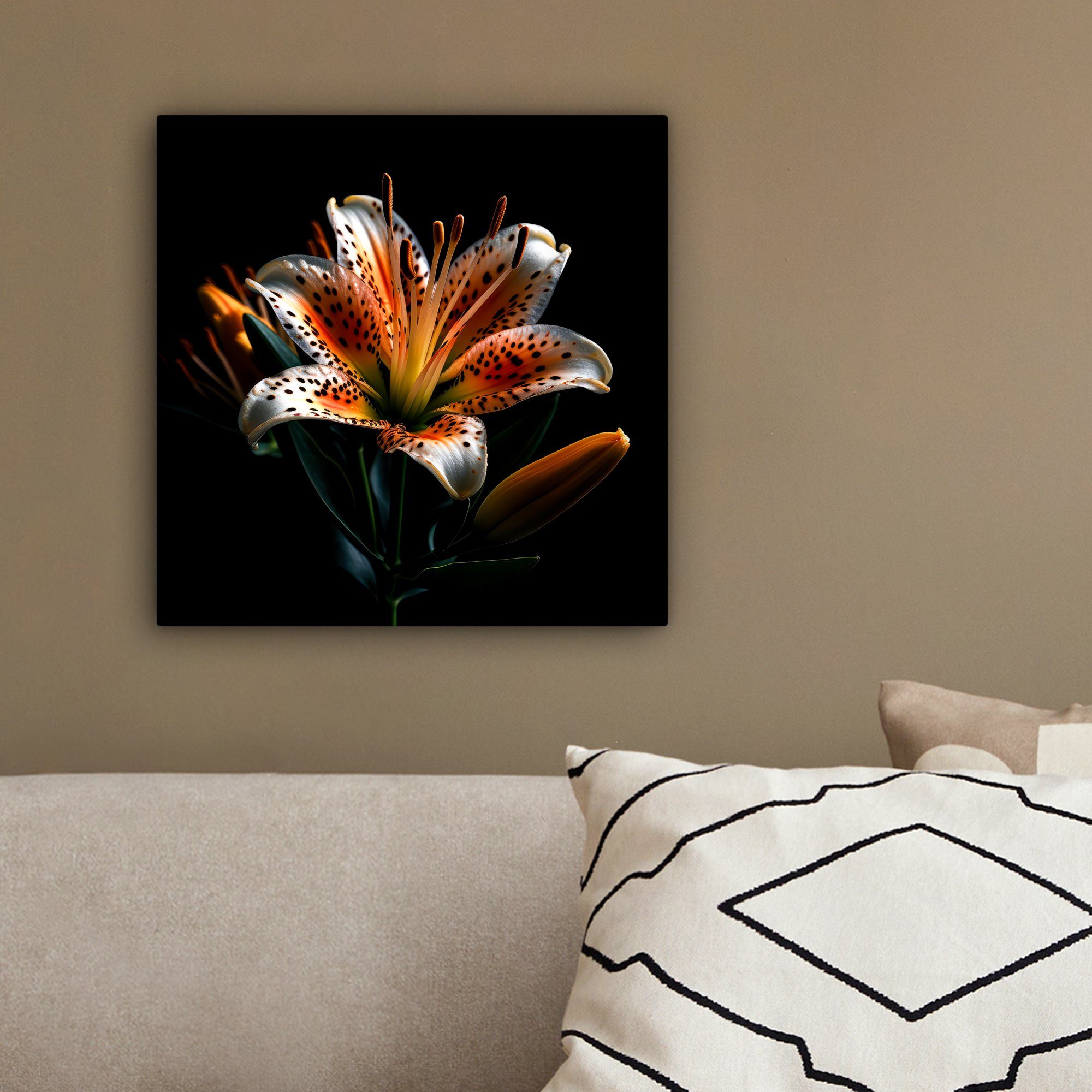 Blumen - Orange - Bilder Porträt Lilie Schwarz, Schlafzimmer, - Leinwand für 20x20 cm - OneMillionCanvasses® Leinwandbild (1 Wohnzimmer St),