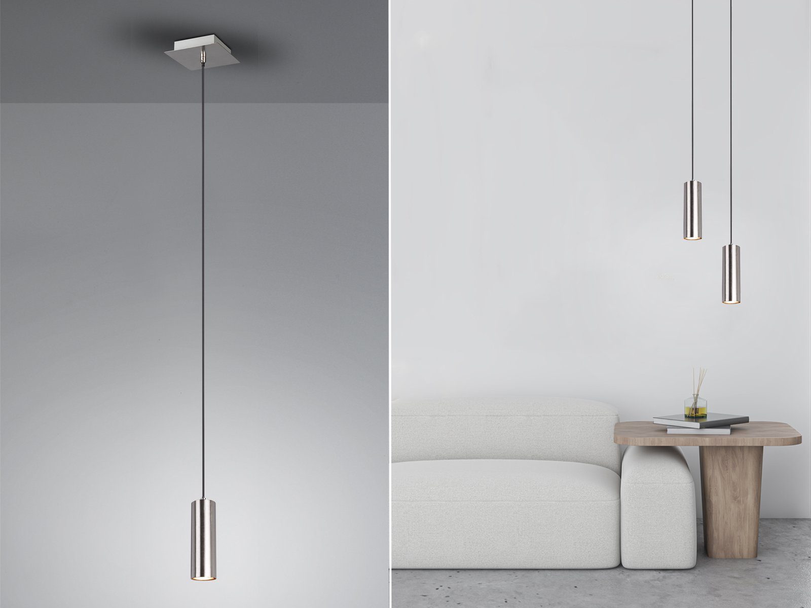 TRIO Leuchten LED Pendelleuchte, Dimmfunktion, LED wechselbar, Warmweiß, kleine Esstisch-lampe einflammig Treppenhaus modern Silber, Ø12cm