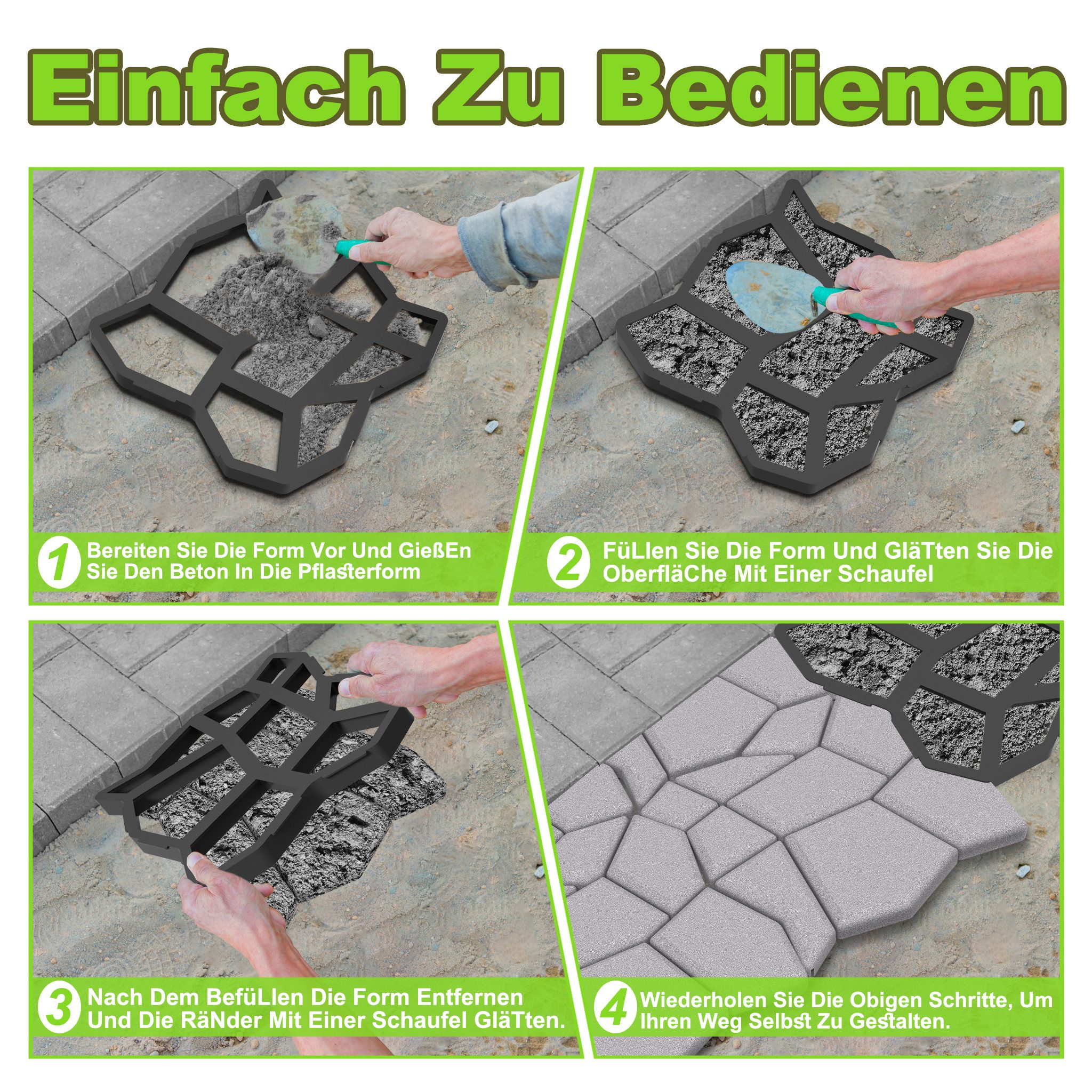 FIVMEN Fundamentrahmen Gehweg Form DIY Pflasterform, Betonformen Garten Schablone, für Terrassenplatten Beton Gießform, (1-St), Gehwegplatten Pflastersteine streichen, Garten Trittsteine