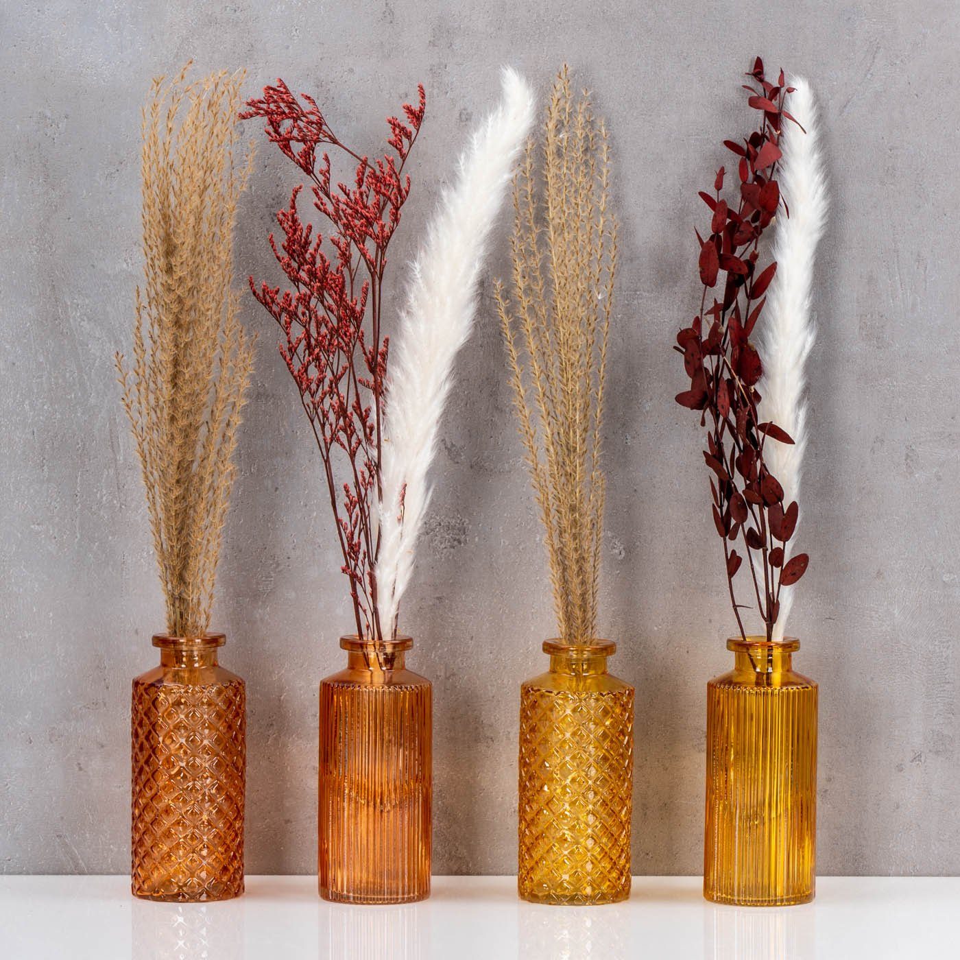 Blumenvase Glas Frühling Orange Dekovase, 4er Tischdeko H14cm Vase Levandeo® Set