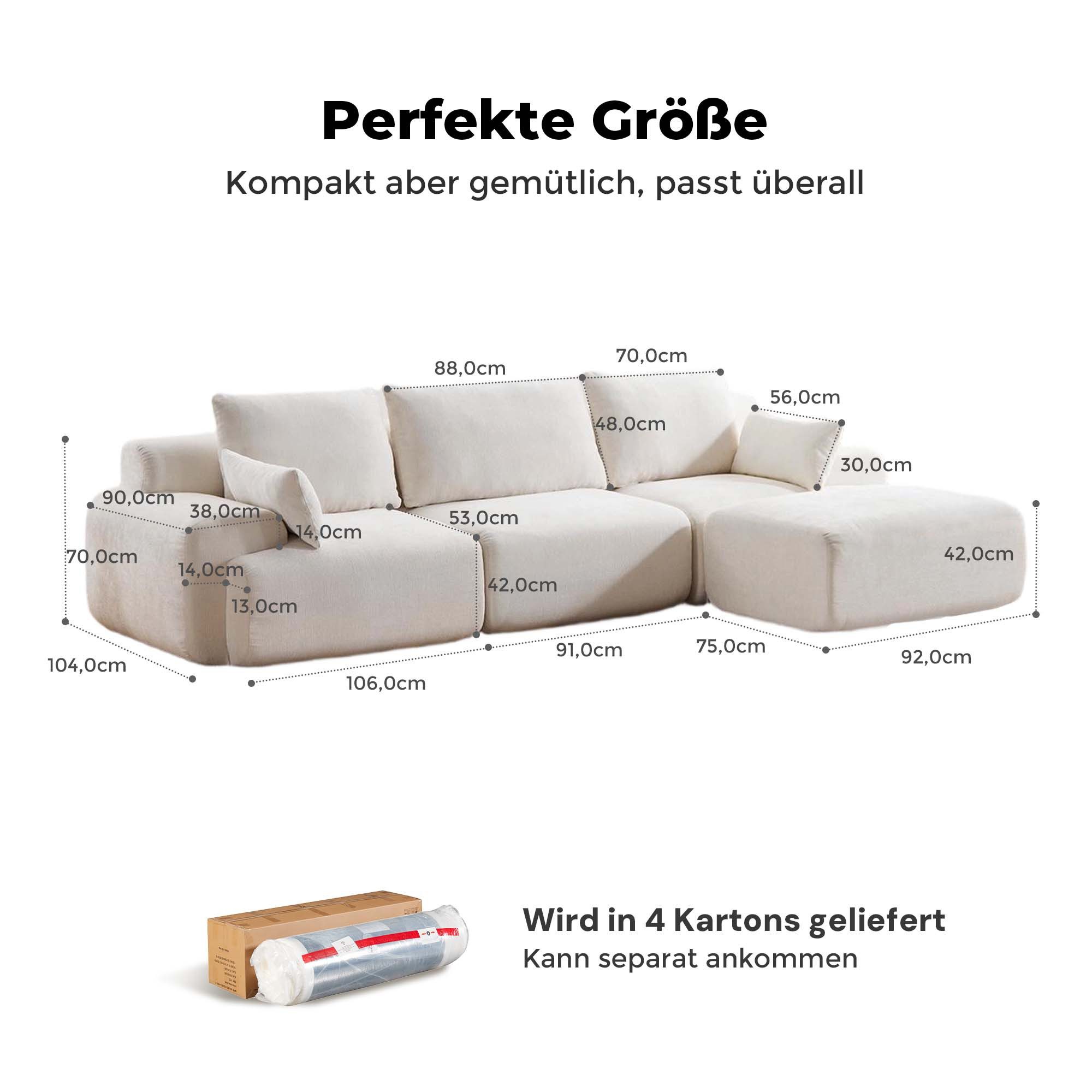 welax Sofa Chenille Sofa mit Memoryschaum, Modularer Cloud Loveseat, 4-Sitzer Sofa, 289×104×70 cm