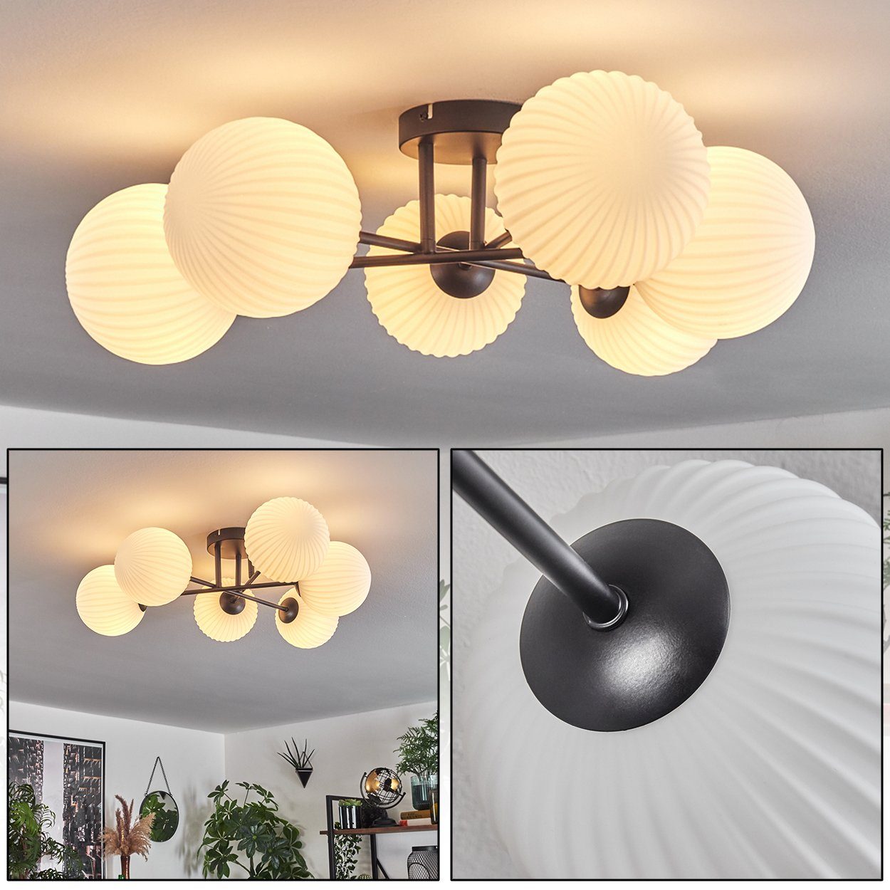 hofstein Deckenleuchte Deckenlampe aus Metall/Riffelglas in günstig online kaufen