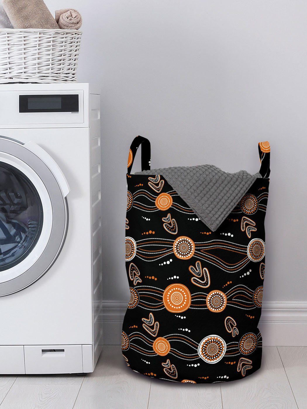 Abakuhaus Wäschesäckchen Dots Waves Waschsalons, mit für Griffen Wäschekorb Aboriginal Boomerang und Kordelzugverschluss