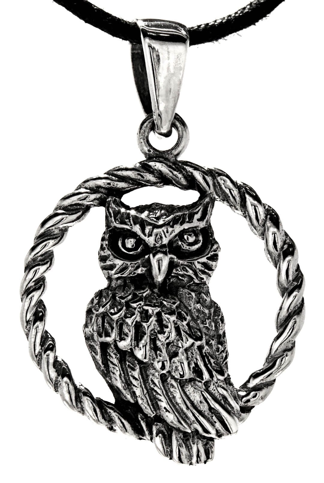 Kettenanhänger Eulen Anhänger 925 Sterling Silber Ring Eule Uhu Owl Nachtvogel Vogel