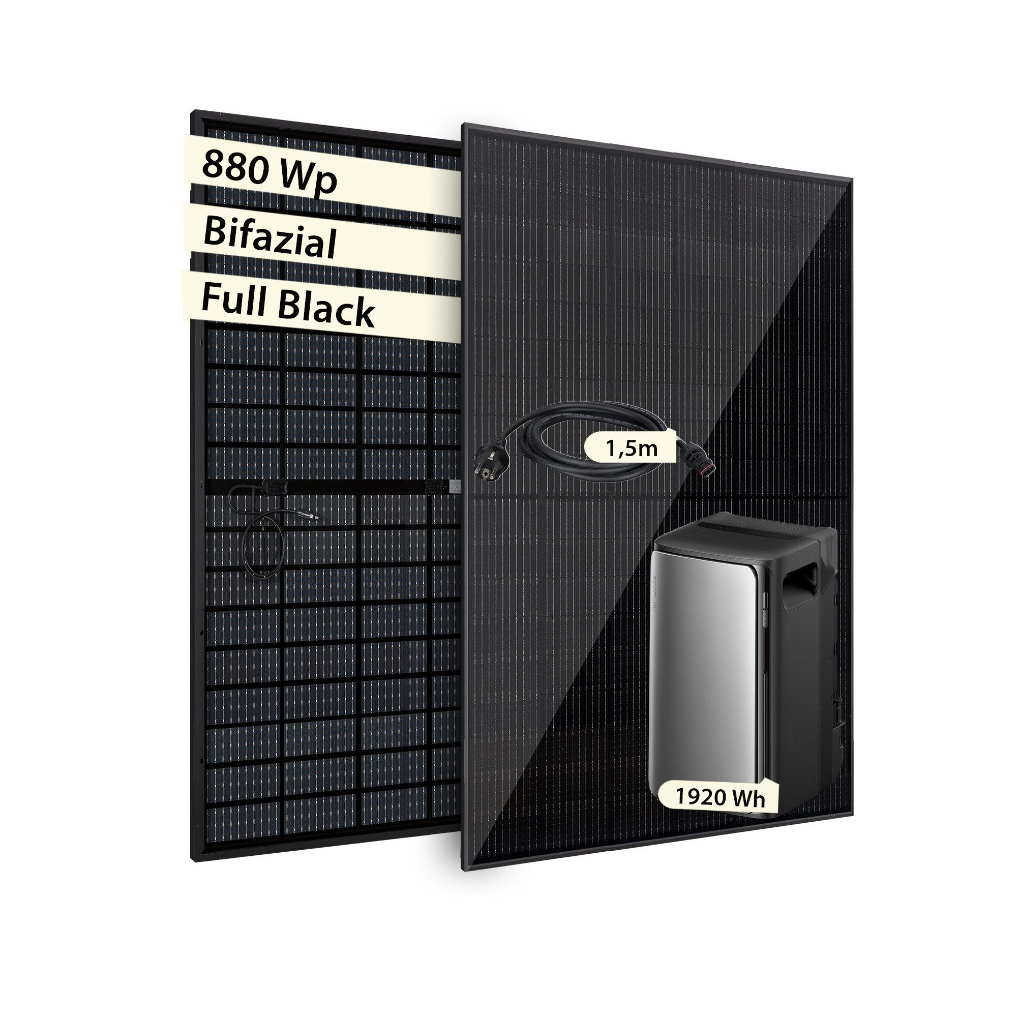 VALE Balkonkraftwerk Komplettset mit Solarspeicher & integriertem Wechselrichter, Bifazial, (EcoFlow Stream Max 1920 Wh, 800W, 2 x Solarmodule 860-920WP & Zubehör, EcoFlow Stream Max 1920 Wh, 800W, 2 x Solarmodule 860-920WP & Zubehör), Plug&Play, BKW, Solarmodul, Photovoltaik Set, Wifi, App-Steuerung