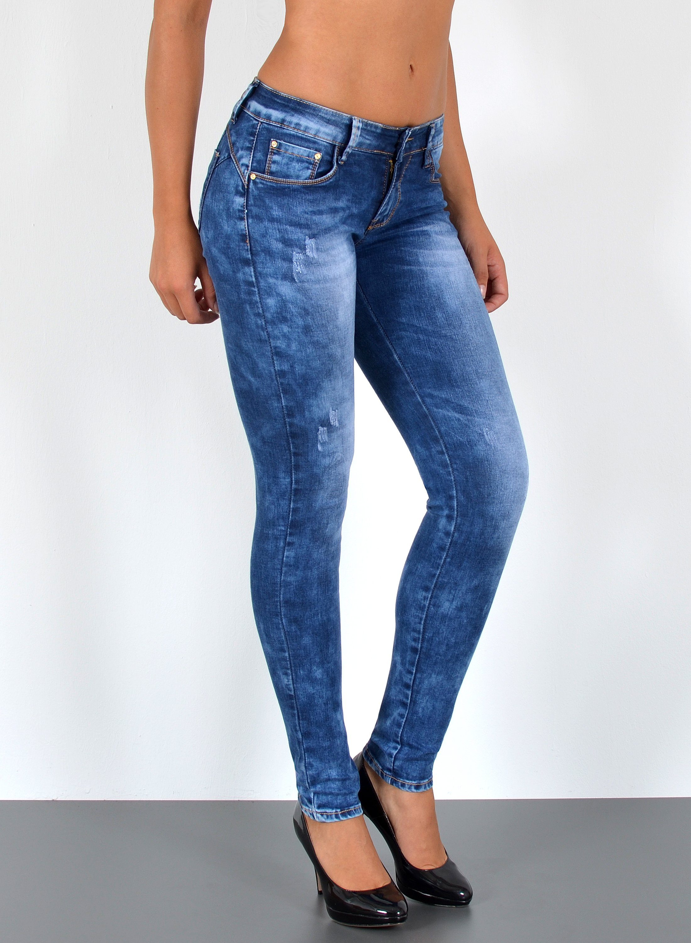 ESRA Skinny-fit-Jeans S500 High Waist Skinny Jeans Damen, Damen Röhrenjeans Hose Skinny, bis Übergröße / Plussize Große Größen, Sehr enge Damen Skinny Jeans hoher Bund, Jeanshose High Rise, mit Stretch, Skinny Jeans mit Rissen Destroyed Look, Damen Jeans Hose, Jeans Damen Hose Skinny