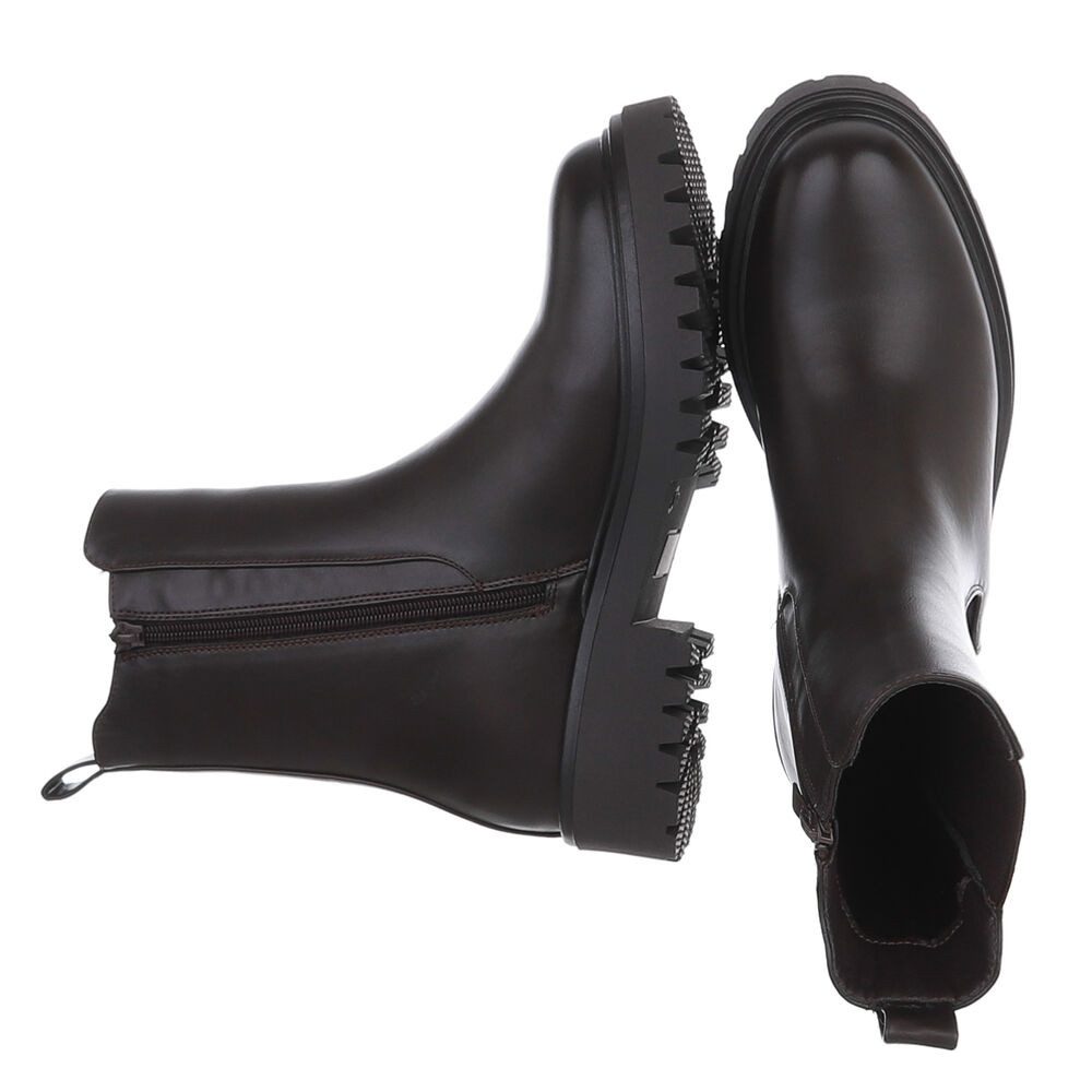 Ital-Design Damen Chelsea Boot Chunky mit Profilsohle Plateaustiefelette (92392483) Blockabsatz Stiefeletten in Braun – Bild 2 von 5