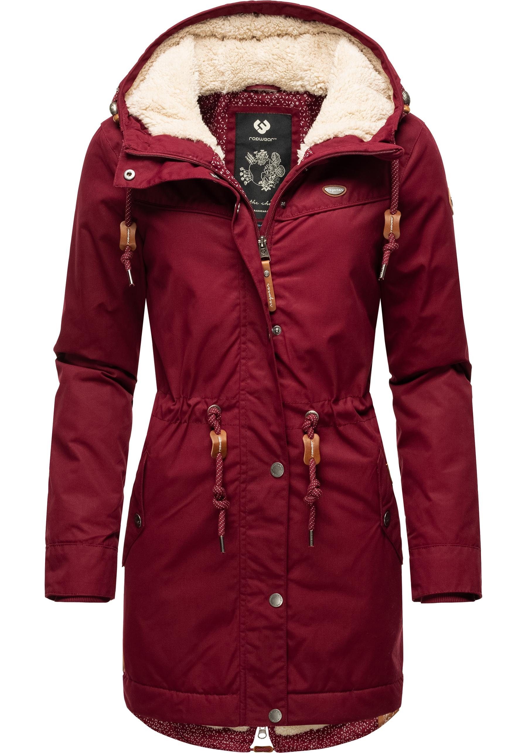 Parka weinrot Kapuze mit Ragwear YM-Canny stylischer Damen Winterjacke Kurzmantel