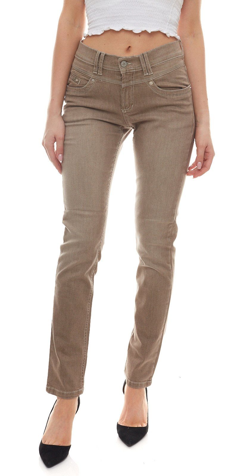 CMK Regular-fit-Jeans »cmk Stretch-Jeans klassische Damen Shaping-Hose mit  leichter Used-Waschung Freizeit-Hose Taupe« online kaufen | OTTO