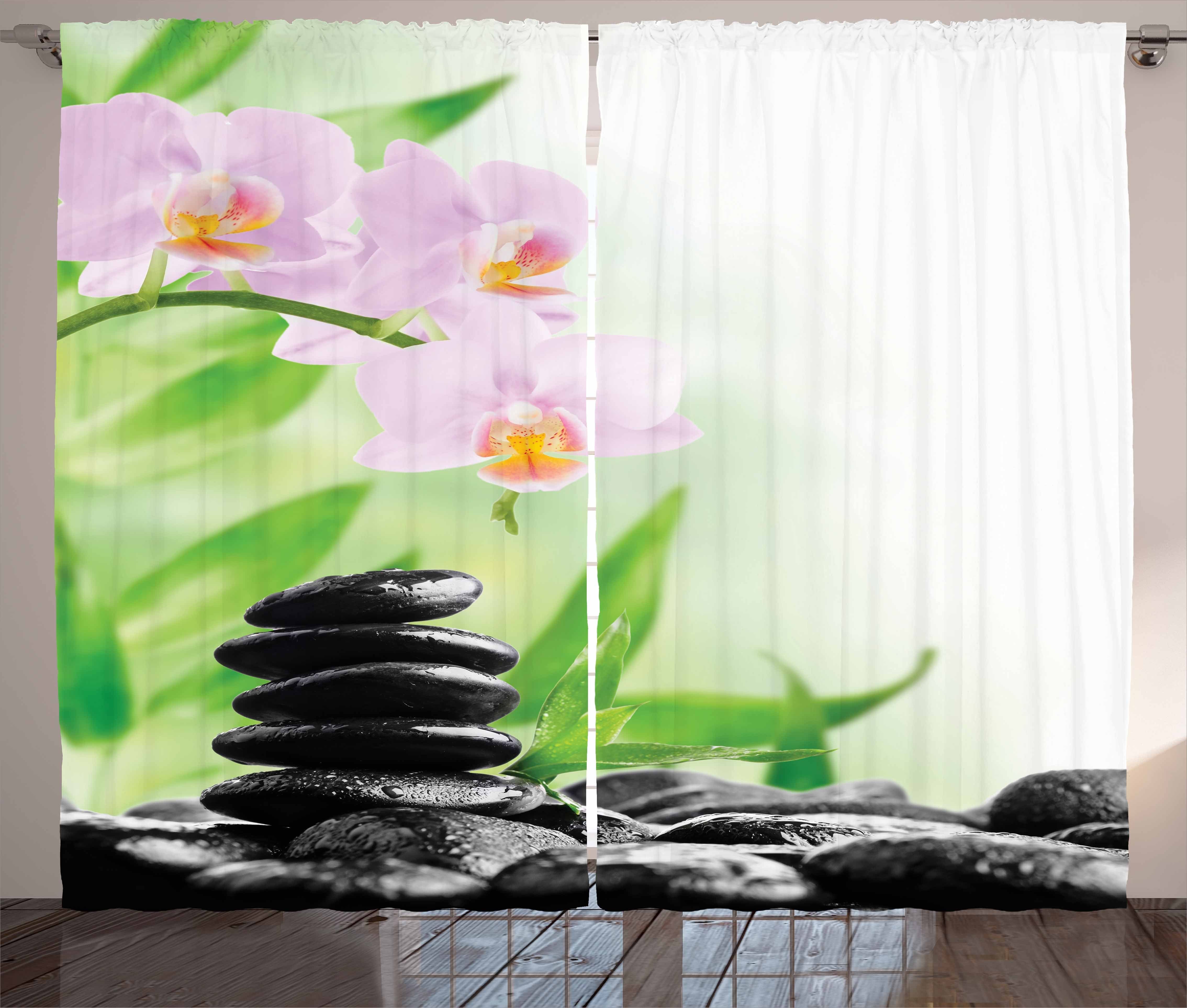 Gardine Schlafzimmer Kräuselband Vorhang mit Schlaufen und Haken, Abakuhaus, Spa Basaltsteine ​​Orchid