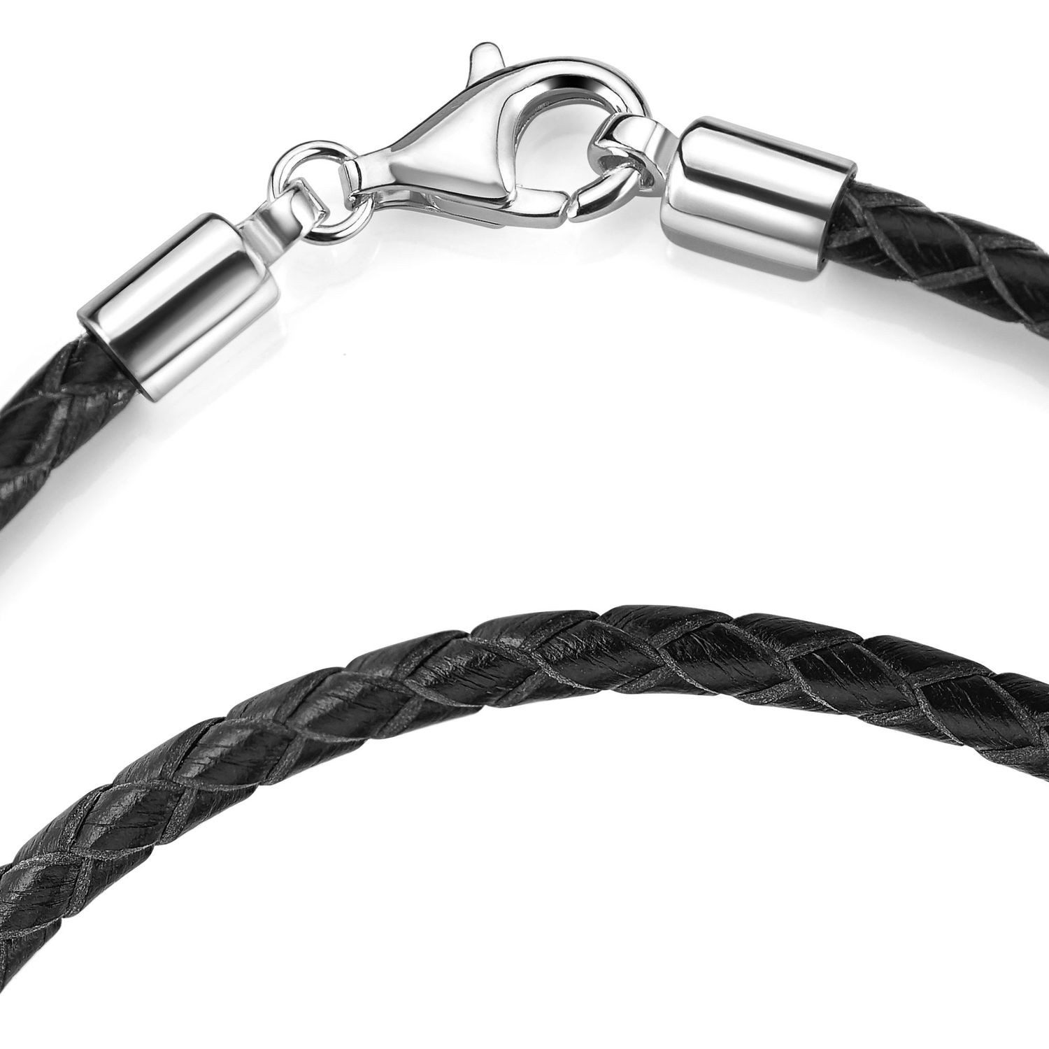 Materia Lederarmband Damen Herren Unisex Schwarz geflochten 18-22cm A58, Echtleder, 925 Sterling Silber