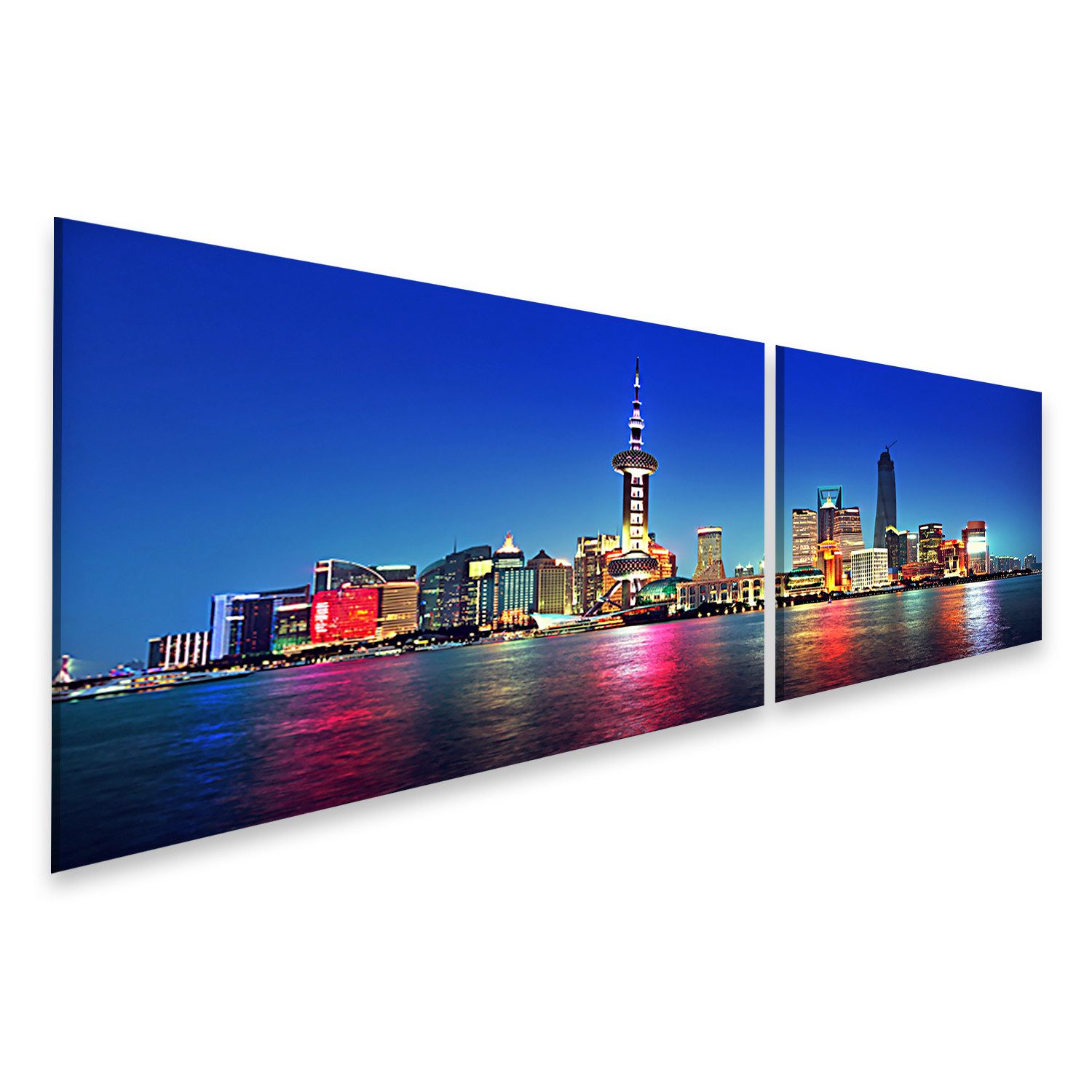islandburner Leinwandbild Lichter der Skyline bei Nacht in Shanghai China Wandbild