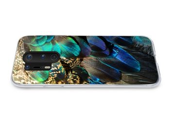MuchoWow Handyhülle Federn - Pfauenfedern - Pfau - Blau - Kunst, Phone Case, Handyhülle OnePlus 8 Pro, Silikon, Schutzhülle