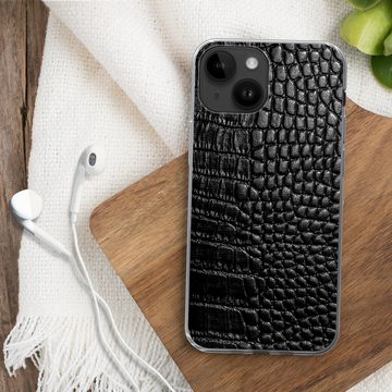 MuchoWow Handyhülle Leder - Strukturiert - Schwarz - Grau, Handyhülle Telefonhülle Apple iPhone 14