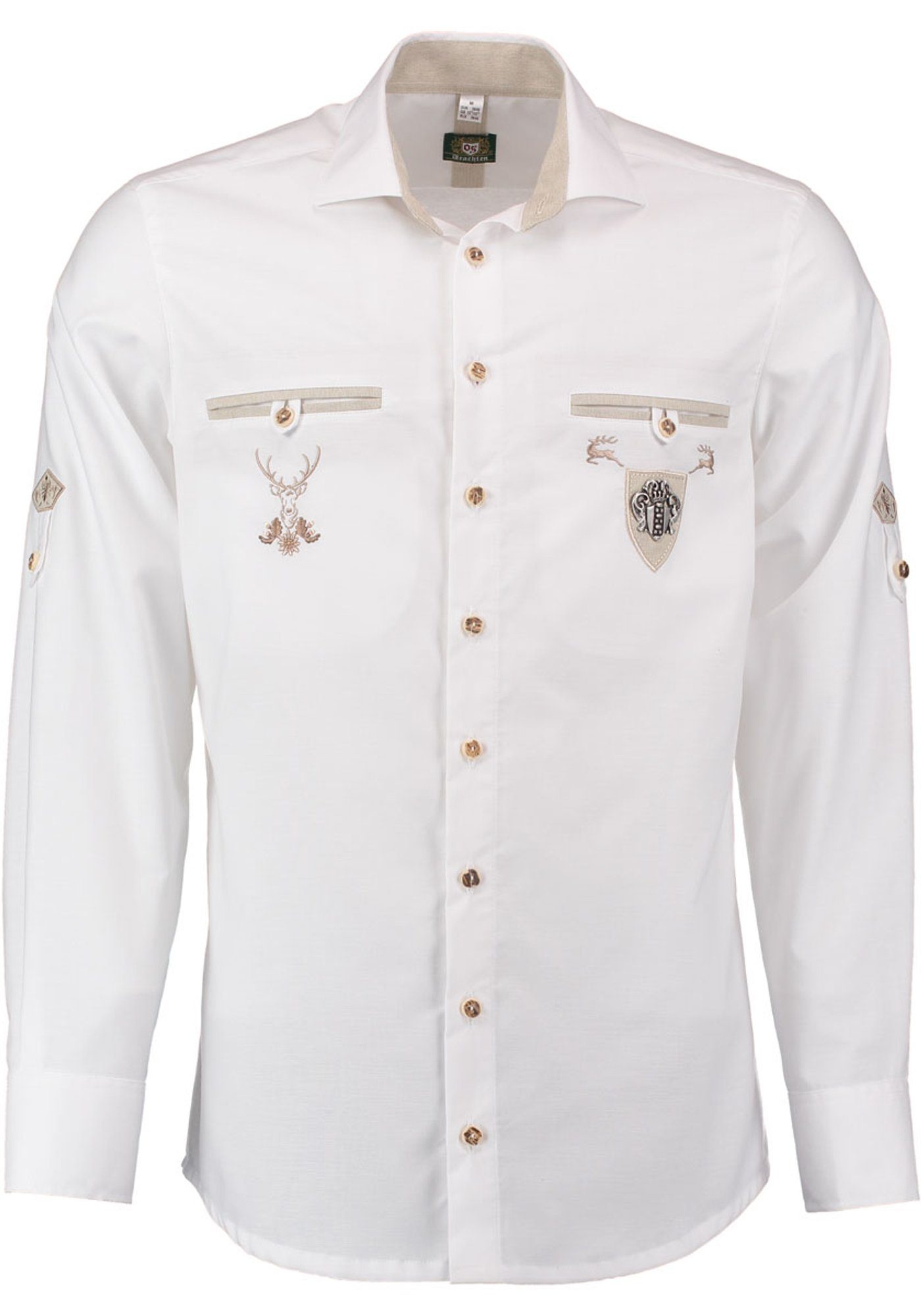 OS-Trachten Trachtenhemd Upojo Langarmhemd mit Stickerei und Zierteil auf den Brusttaschen