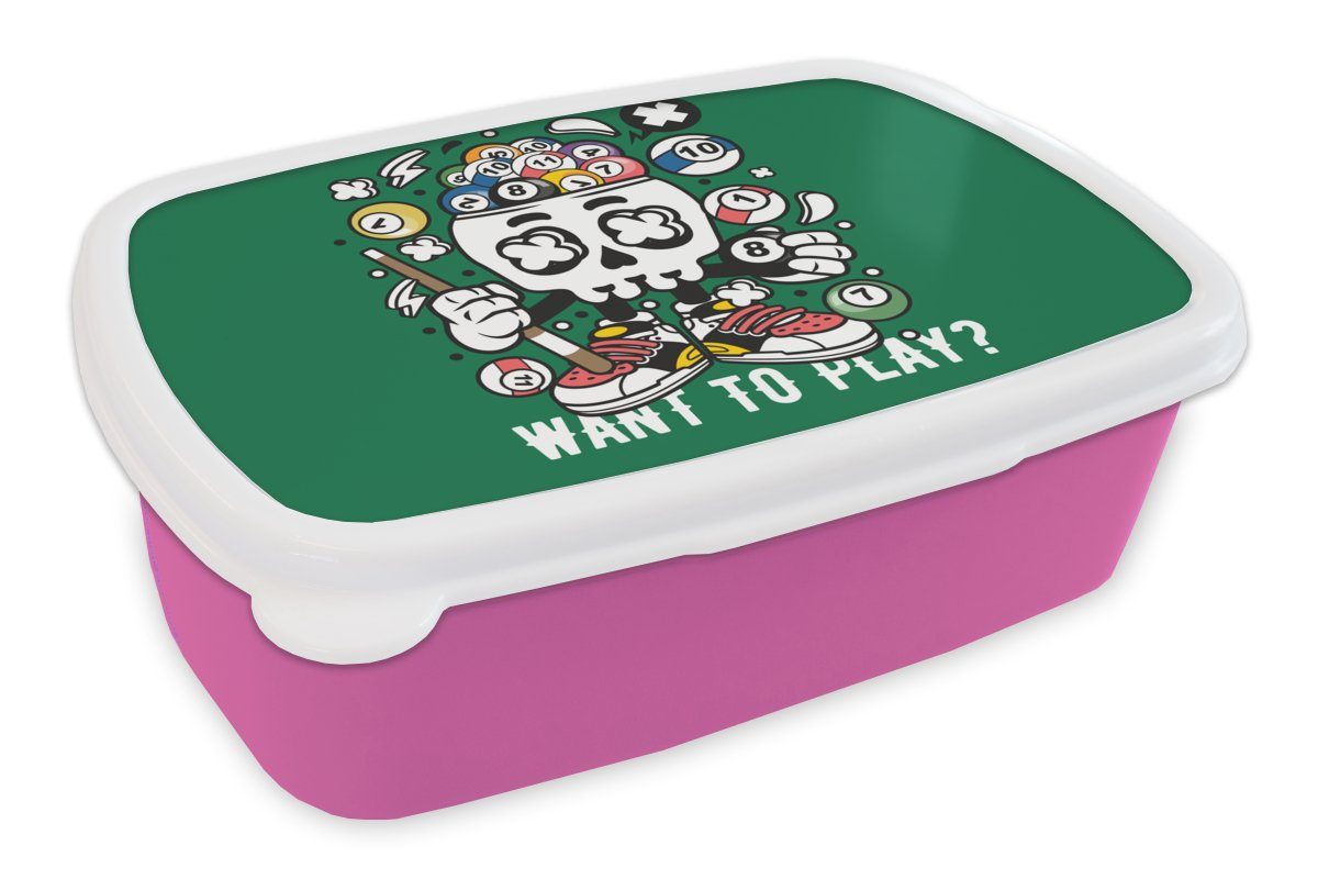 Snackbox, Kinder, Totenkopf Kunststoff Mädchen, Lunchbox Billard Brotdose Brotbox (2-tlg), Vintage, rosa Erwachsene, - - MuchoWow für Kunststoff,