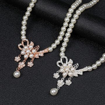 Fivejoy Ohrring und Ketten Set Mode Perle Blume Halskette und Ohrringe Set (Exquisite Verpackungsbox, Ohrringe und Halskette (3 Stück), Kunstperlen)