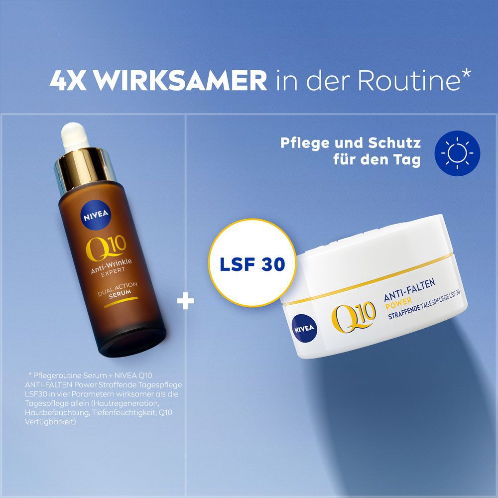 Nivea Pflege-Set Q10 Anti-Falten Dual Action Serum + Q10 Tagespflege LSF 30, 2-tlg., mit Q10 und Kreatin, Anti-Glykationstechnologie im Serum