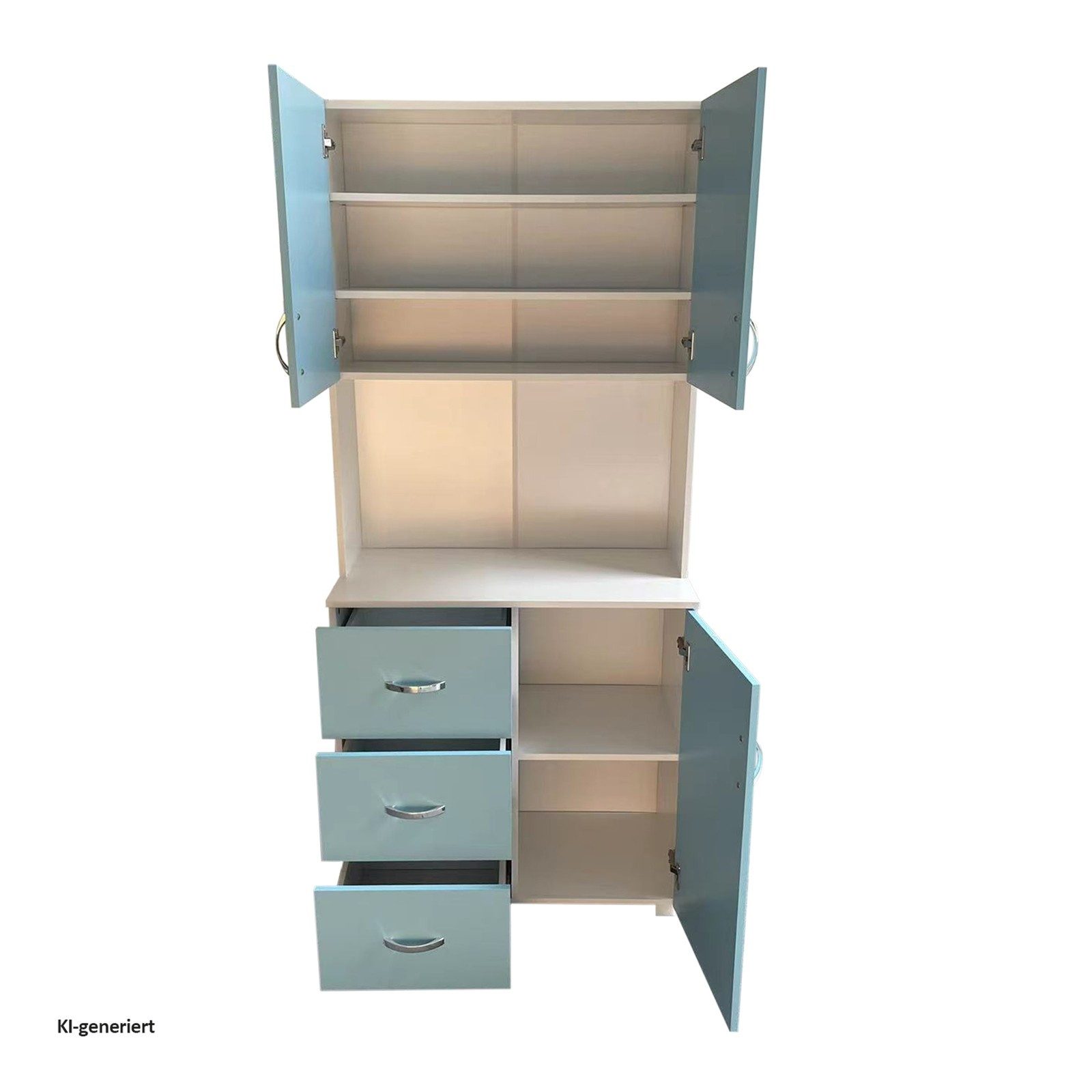 HTI-Living Kinderkleiderschrank Kinderzimmerschrank Hellblau Weiß (Stück, 1-St., 1 Schrank) Kleiderschrank Bücherregal 6 Regalfächer 3 Schubladen