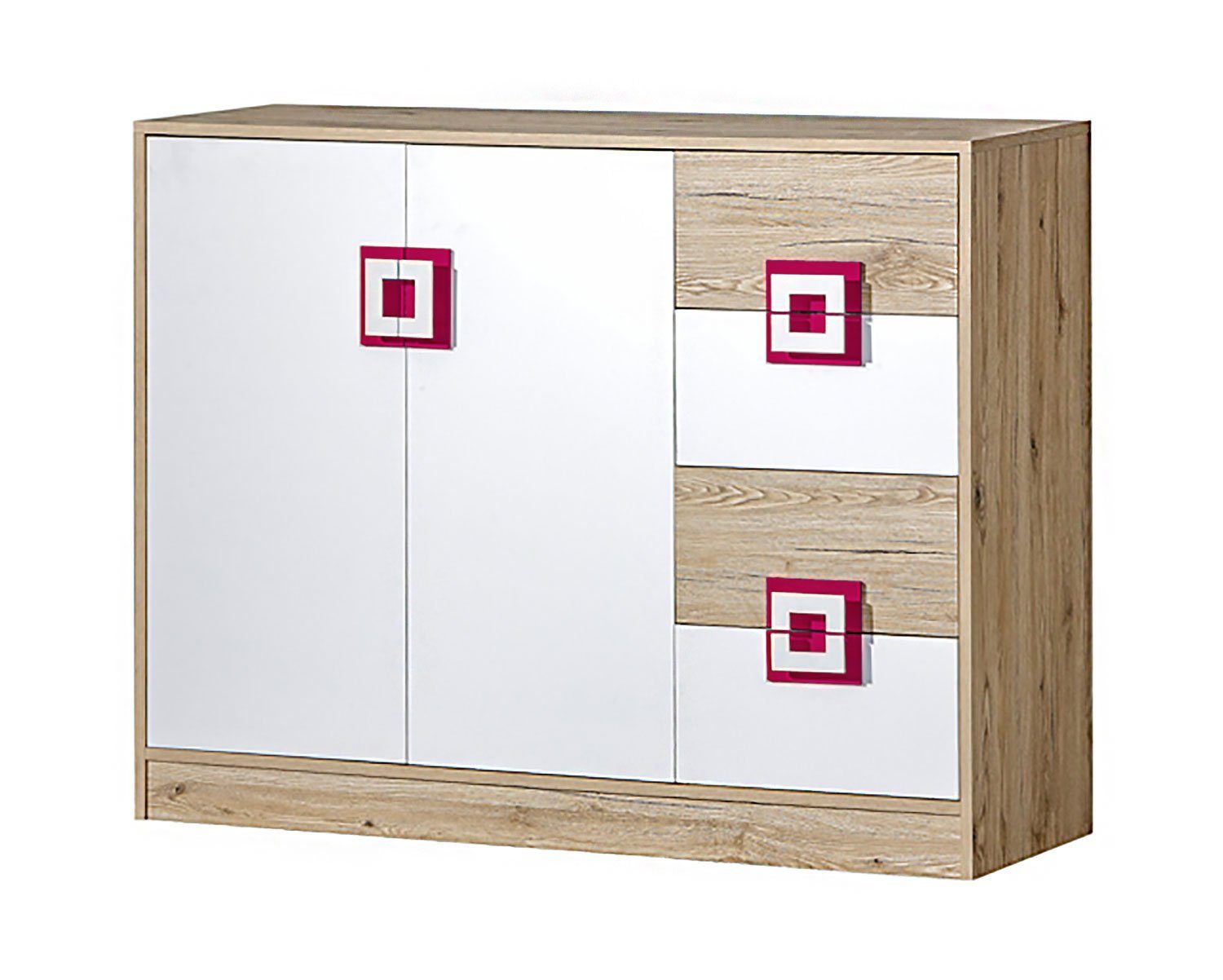 Feldmann-Wohnen Sideboard Nico, 120cm Schubladen hell 4 2-türig, eiche Farbapplikationen wählbar /weiß