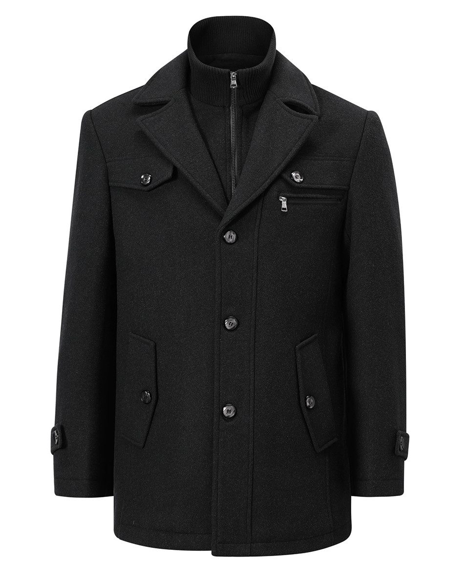 Allthemen Kurzmantel Herren Kurzmantel aus Wollmix Regulal Fit Business Warmer Wintermantel mit abnehmbarem Kragen, ideal für den täglichen Berufstag