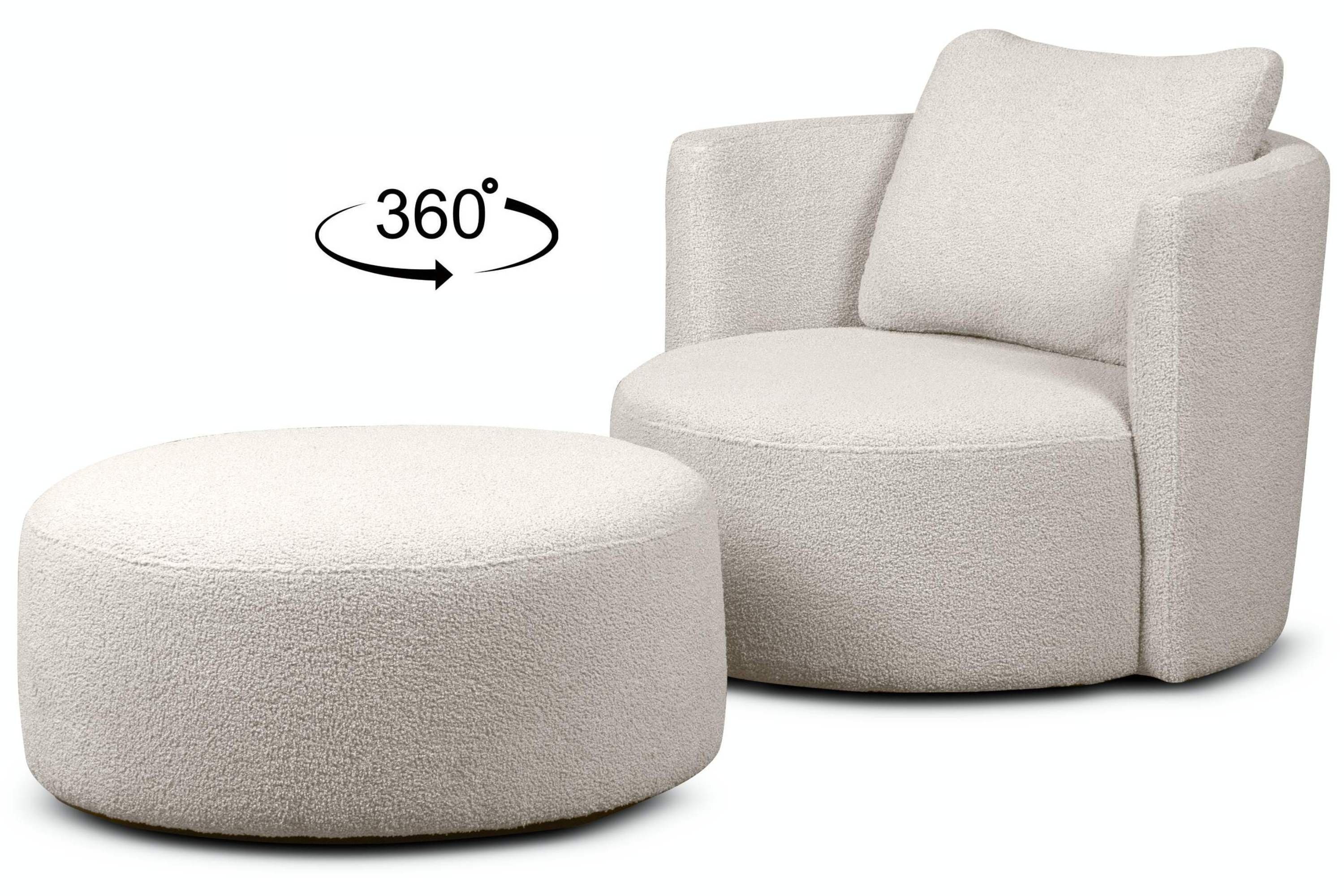 Konsimo Drehsessel RAGGI Sessel mit Sitzhocker, mit 360° Drehfunktion, Bouclé-Stoff, komfortables Sitzen