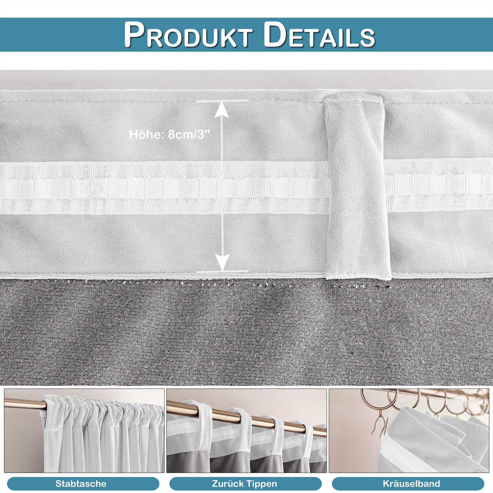Sunicol Vorhang 2er Set Samtvorhänge Kräuselband Verdunkelungsvorhang, Blickdicht Velvet Gardinen für Schlafzimmer Wohnzimmer – Bild 3 von 5