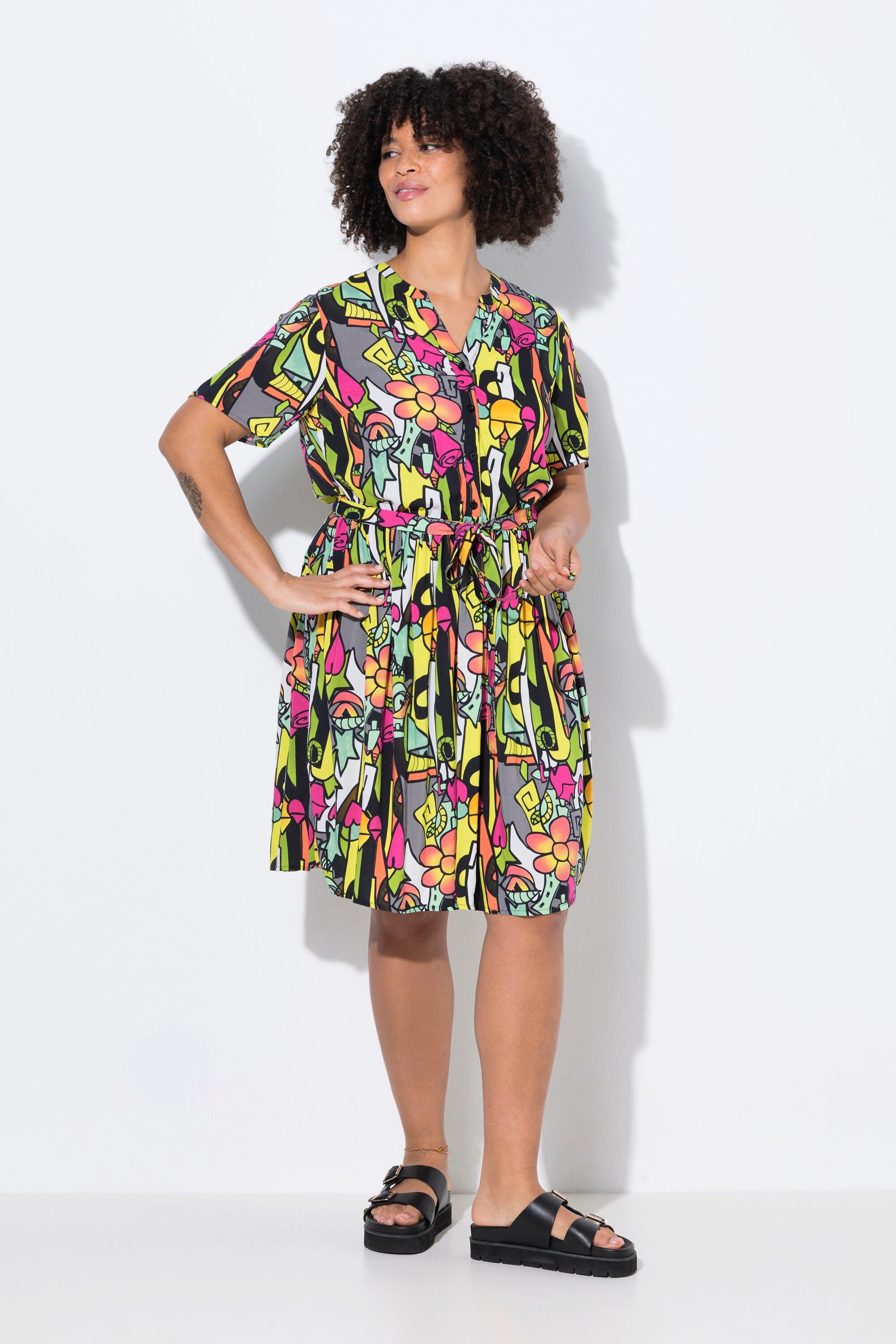 Jerseykleid Kleid A-Linie Alloverdruck elastische Taille