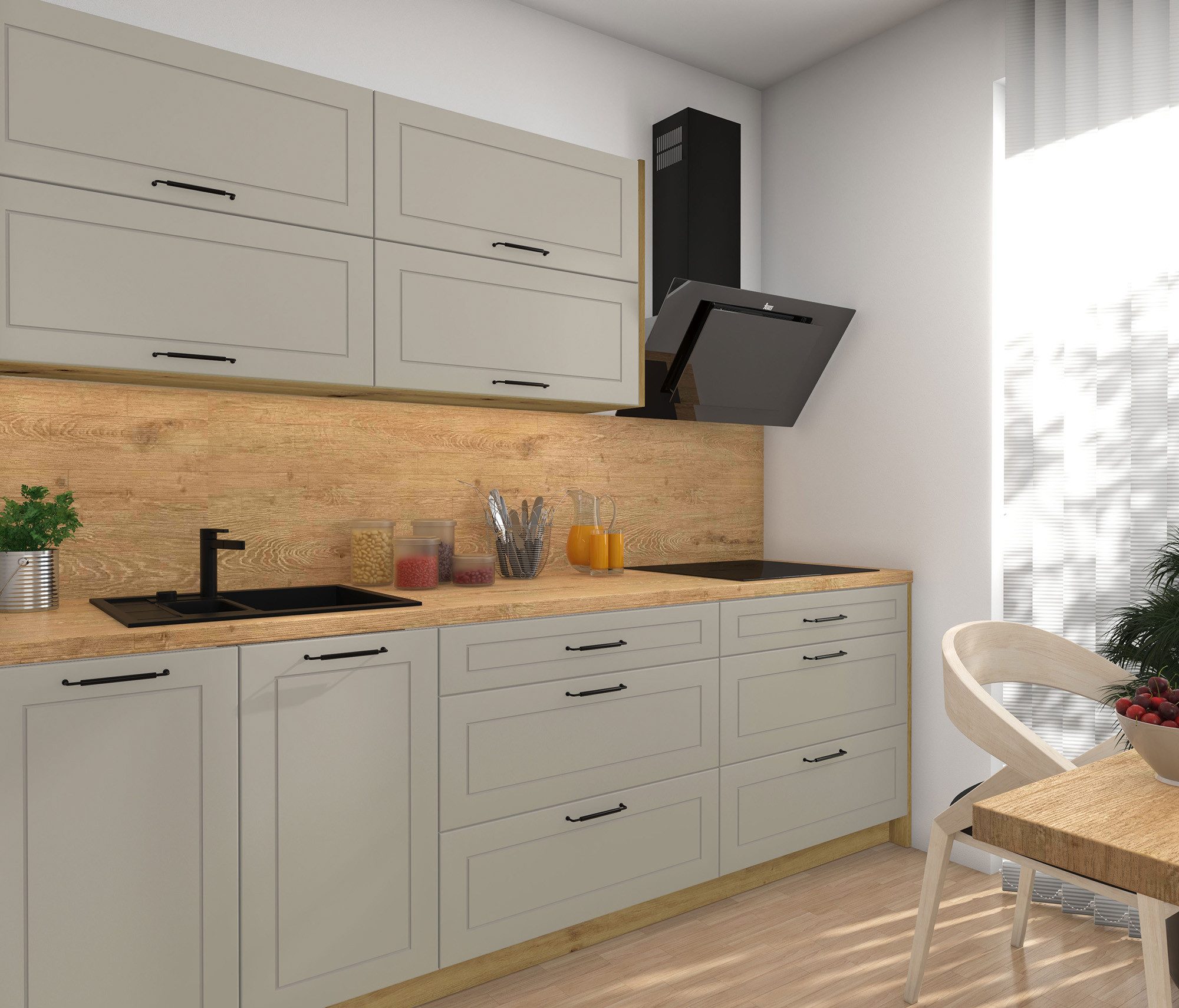 Feldmann-Wohnen Küche Kvantum, (Klappen mit Gasdruckdämpfer, Schubladen Blum Metabox Teilauszug), 250cm, 7-teilig, Eiche Artisan / vanille matt