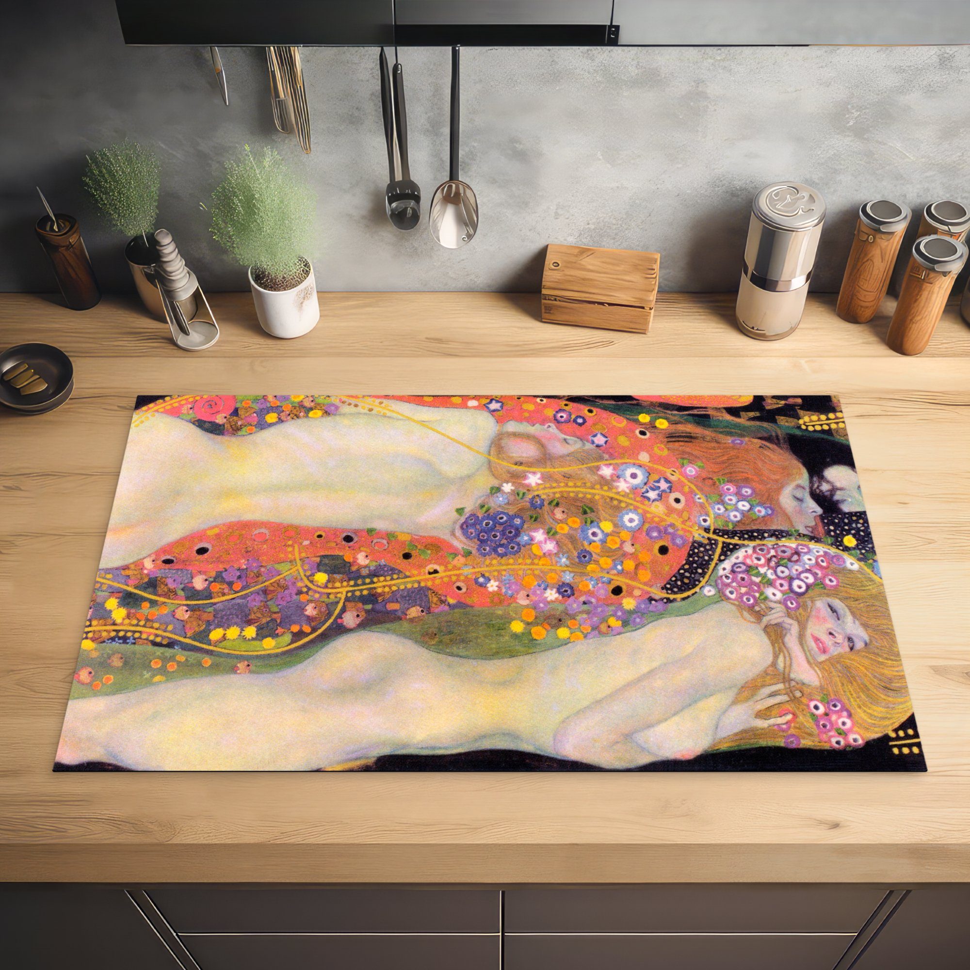 MuchoWow Herdblende-/Abdeckplatte Wasserschlangen II für (1 tlg), Ceranfeldabdeckung, Gustav - küche Vinyl, Klimt, 83x51 cm, Arbeitsplatte