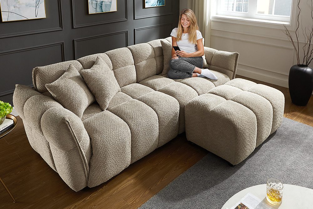 riess-ambiente 3-Sitzer CLOUD 260cm champagner greige · XXL Couch mit Bouclé-Bezug & 4 Kissen, Einzelartikel 1 Teile, Bigsofa mit Federkern · Nosagunterfederung · Modern Design