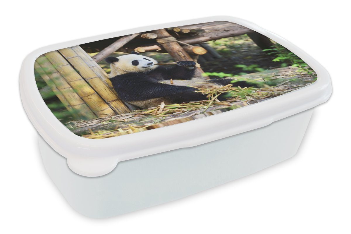und und Panda weiß - Brotdose, (2-tlg), Erwachsene, - Bambus, Brotbox Holz Kunststoff, für Mädchen Kinder MuchoWow Lunchbox Jungs für