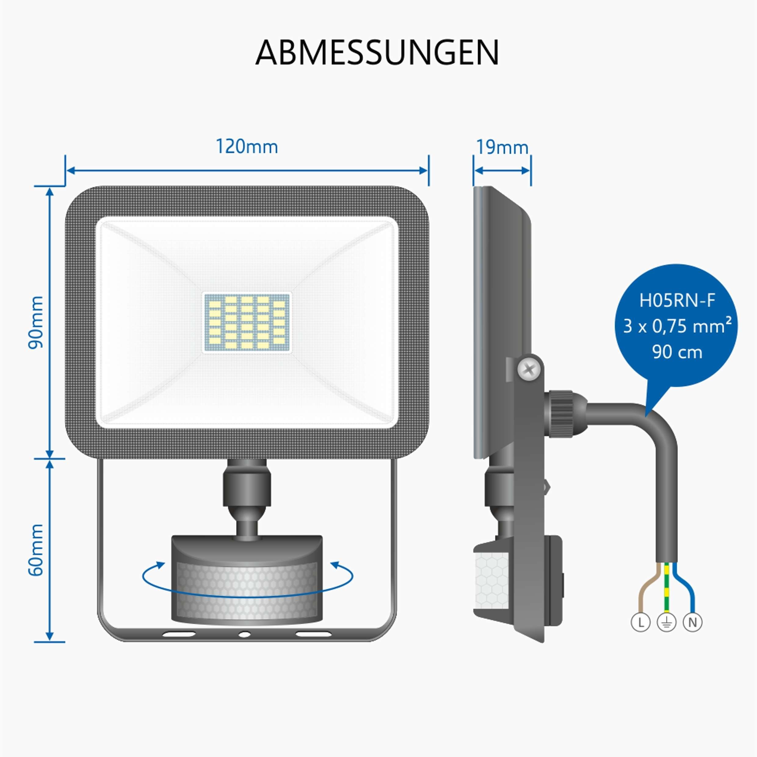 Elro LED Wandstrahler Frostbeständig LF60, Wasserdicht, Tageslichtweiß, Bewegungsmelder, LED-Strahler, SMD-LED-Chip, schwarz