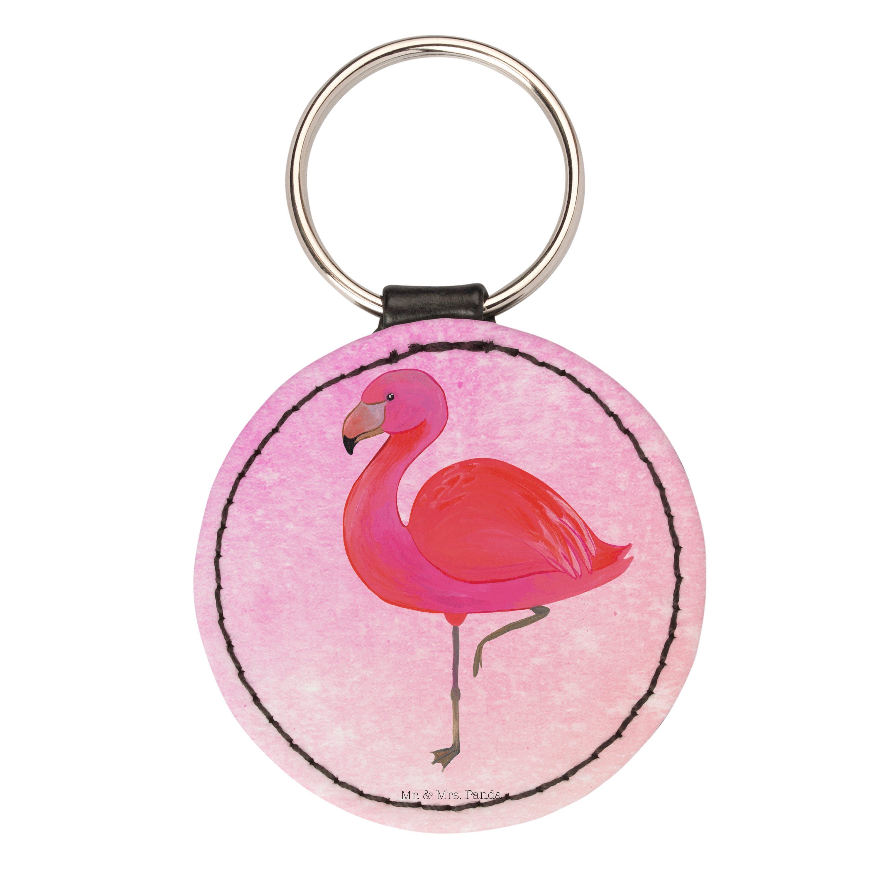 Mr. & Mrs. Panda Schlüsselanhänger Flamingo classic - Aquarell Pink - Geschenk, glücklich, für mich, Sch (1-tlg)
