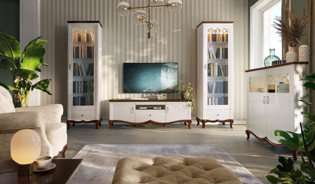 Vitrine Wohnzimmermöbel Set aus Holz mit TV-Lowboard und Vitrinen