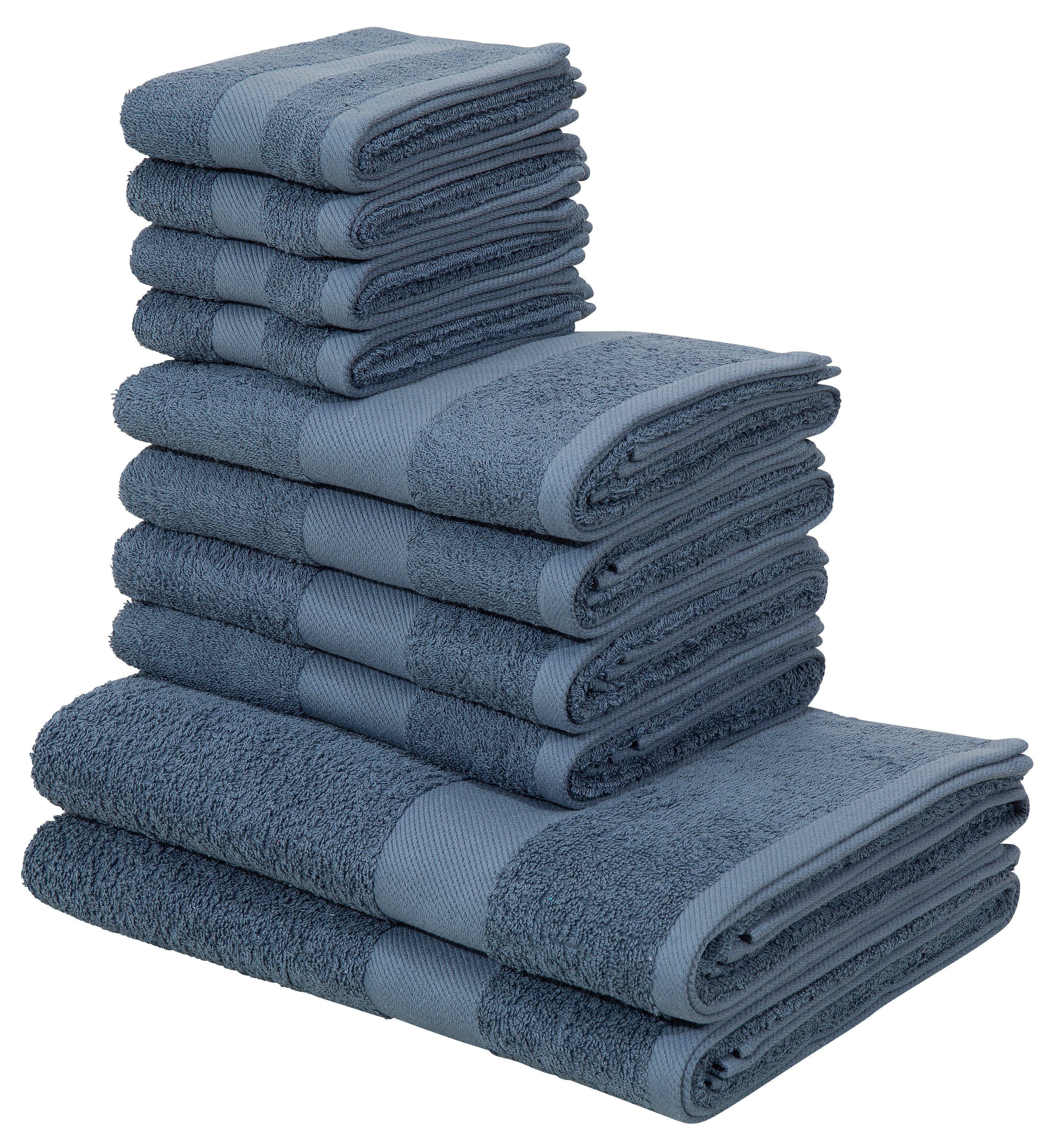 my home Handtuch Set Melli, Walkfrottee, (Set, 10-tlg), Handtuchset in dezenten Farben, 100% Baumwoll-Handtücher rauchblau