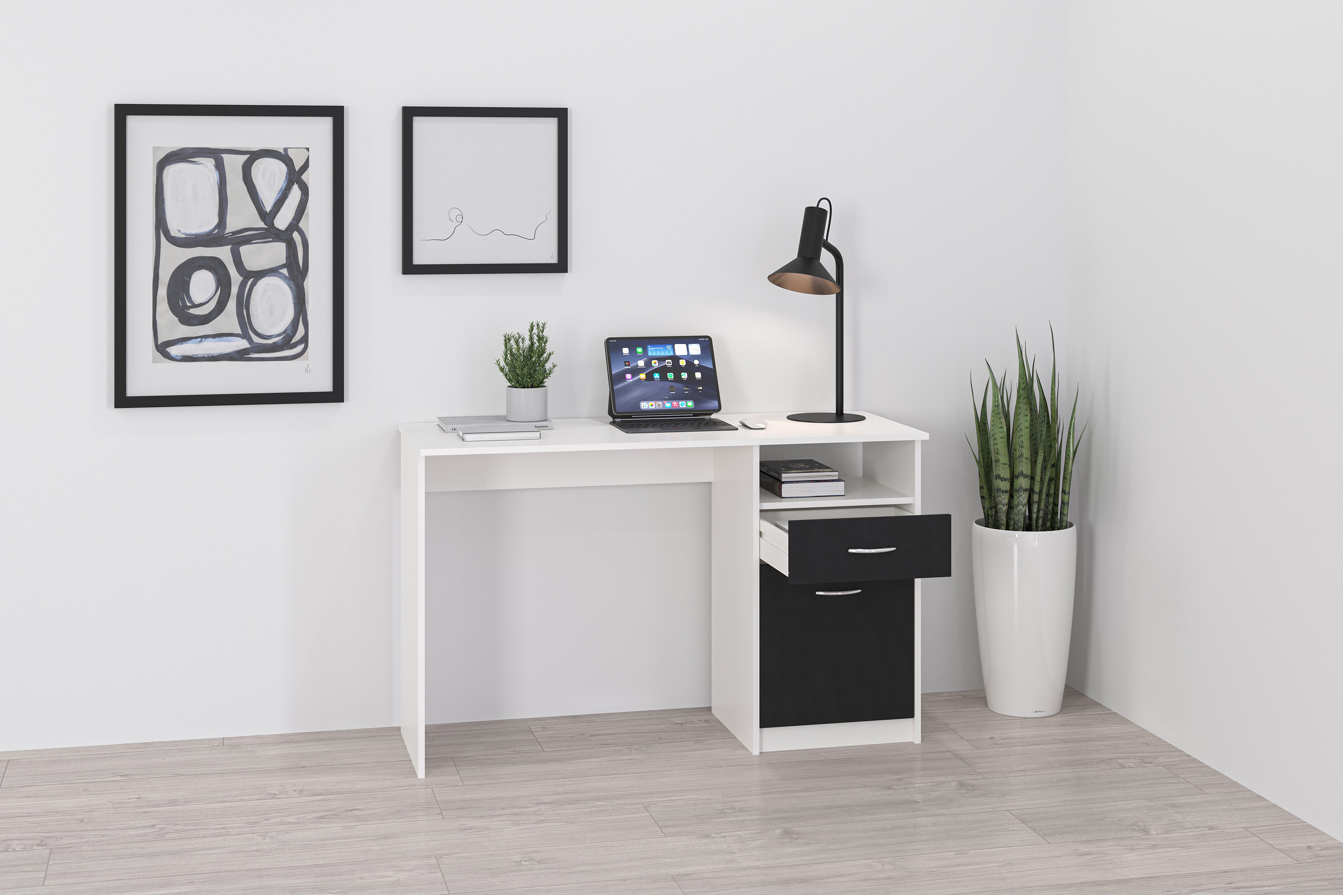 FMD Schreibtisch Jackson, Bürotisch mit 1 Schubkasten und 1 Tür, 123 cm breit