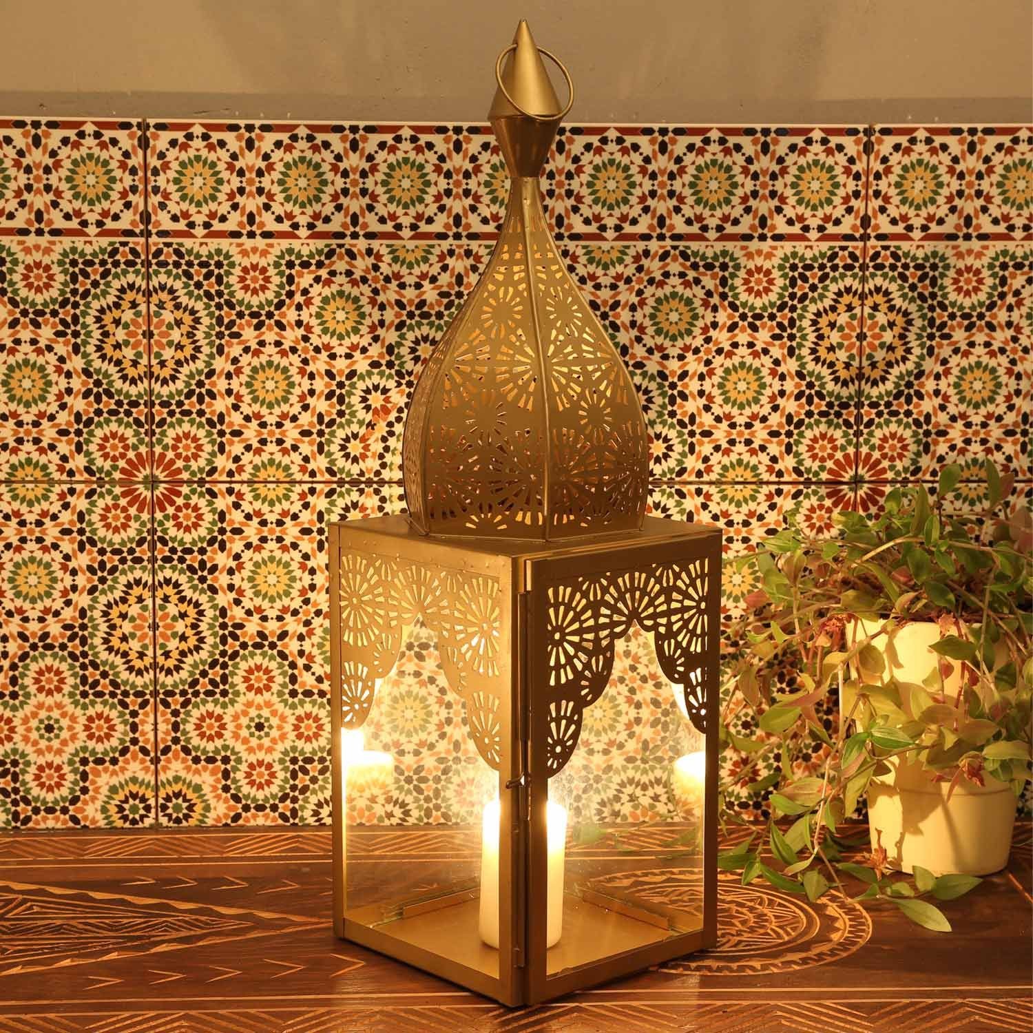 Windlicht Orientalische Laterne Modena Gold L aus Glas & Metall Höhe 50cm