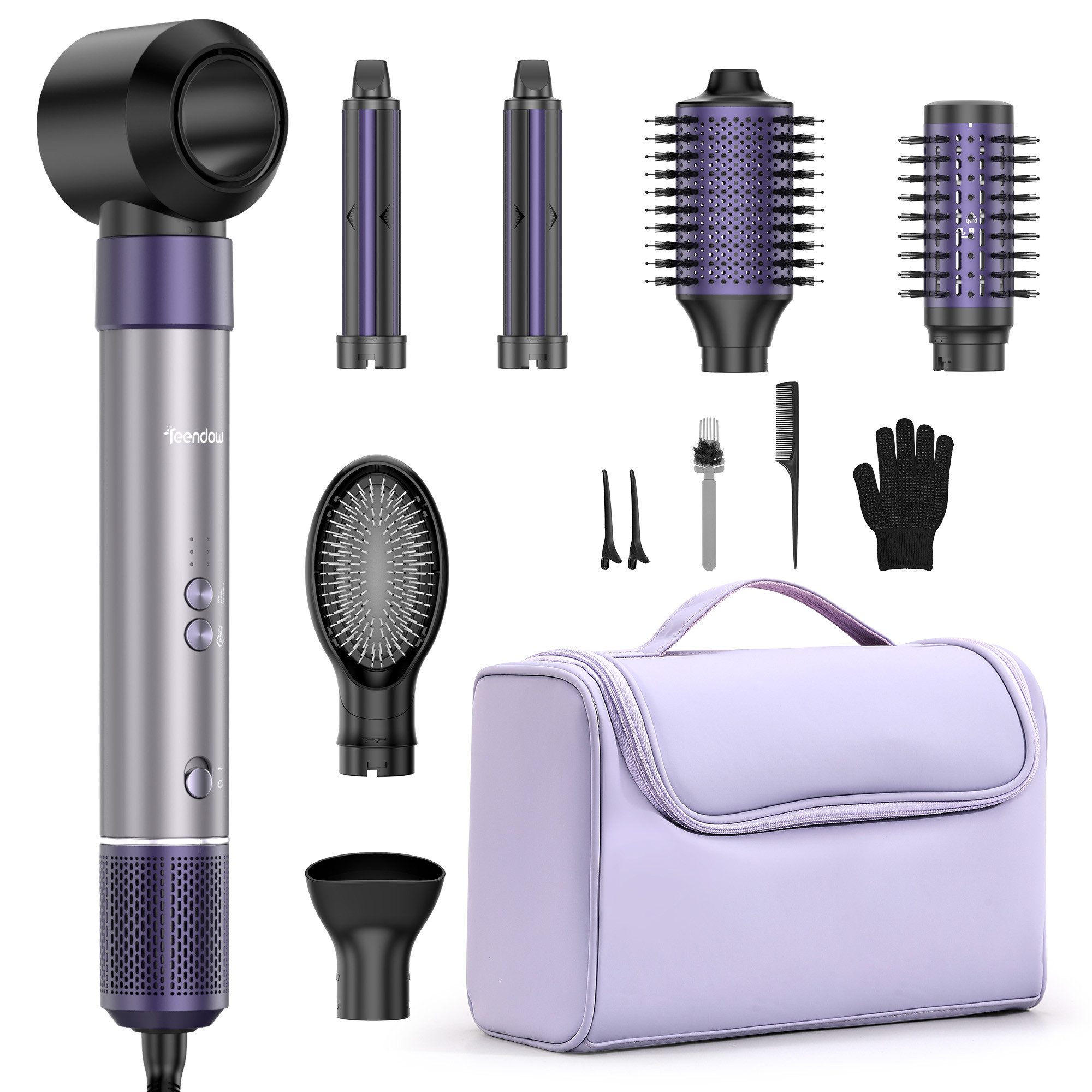 Teendow Multihaarstyler 7-in-1 Airstyler, Multihaarstyler 1500W, mit Aufbewahrungstasche, 110.000 U/min, 20 m/s Luftstrom, 360° drehbare Stromkabel