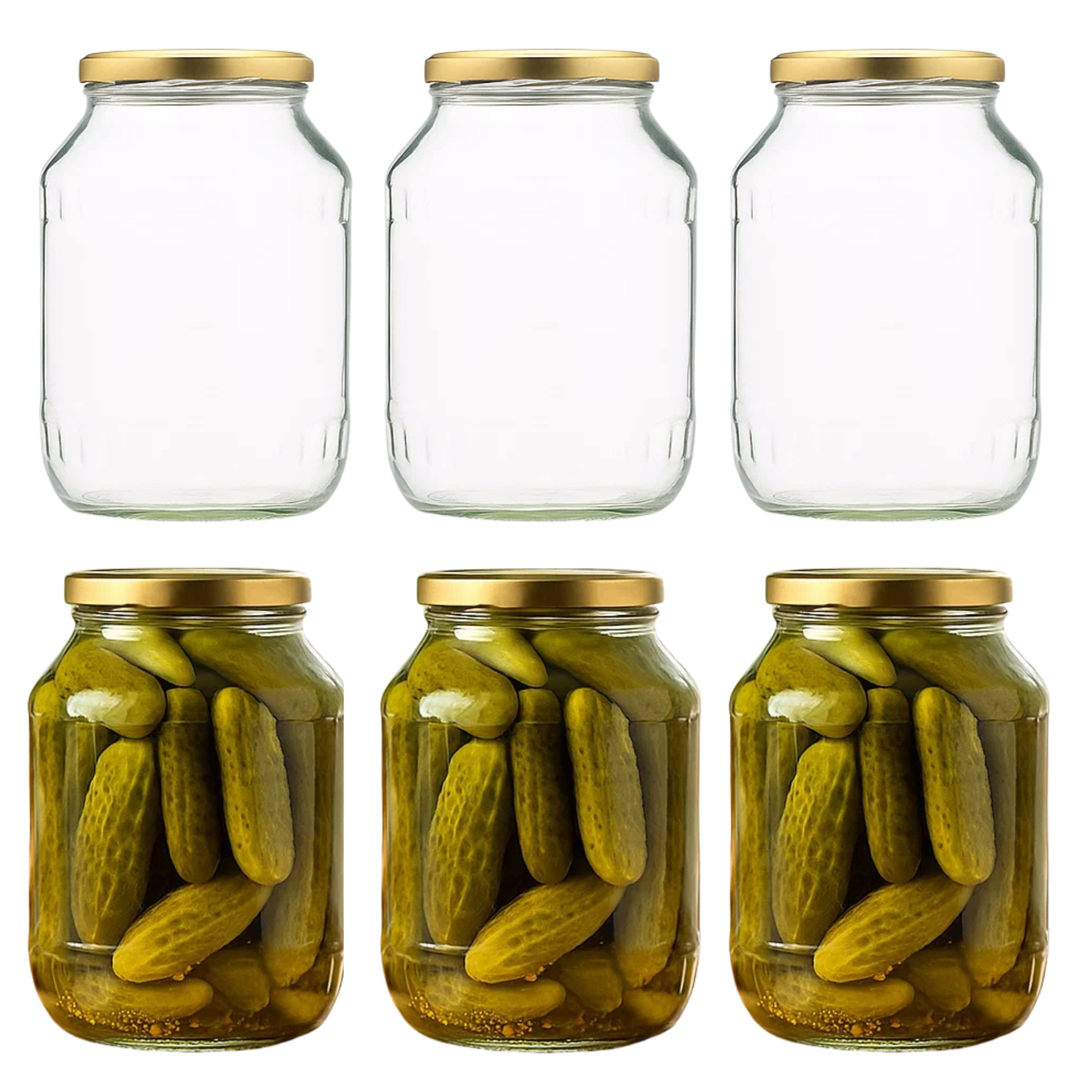 mikken Einmachglas 6 große Vorratsgläser 1700 ml, (Spar-Set, 6er Set Einkochgläser), mit Twist-Off Deckel TO89 und 6 Etiketten zum Beschriften