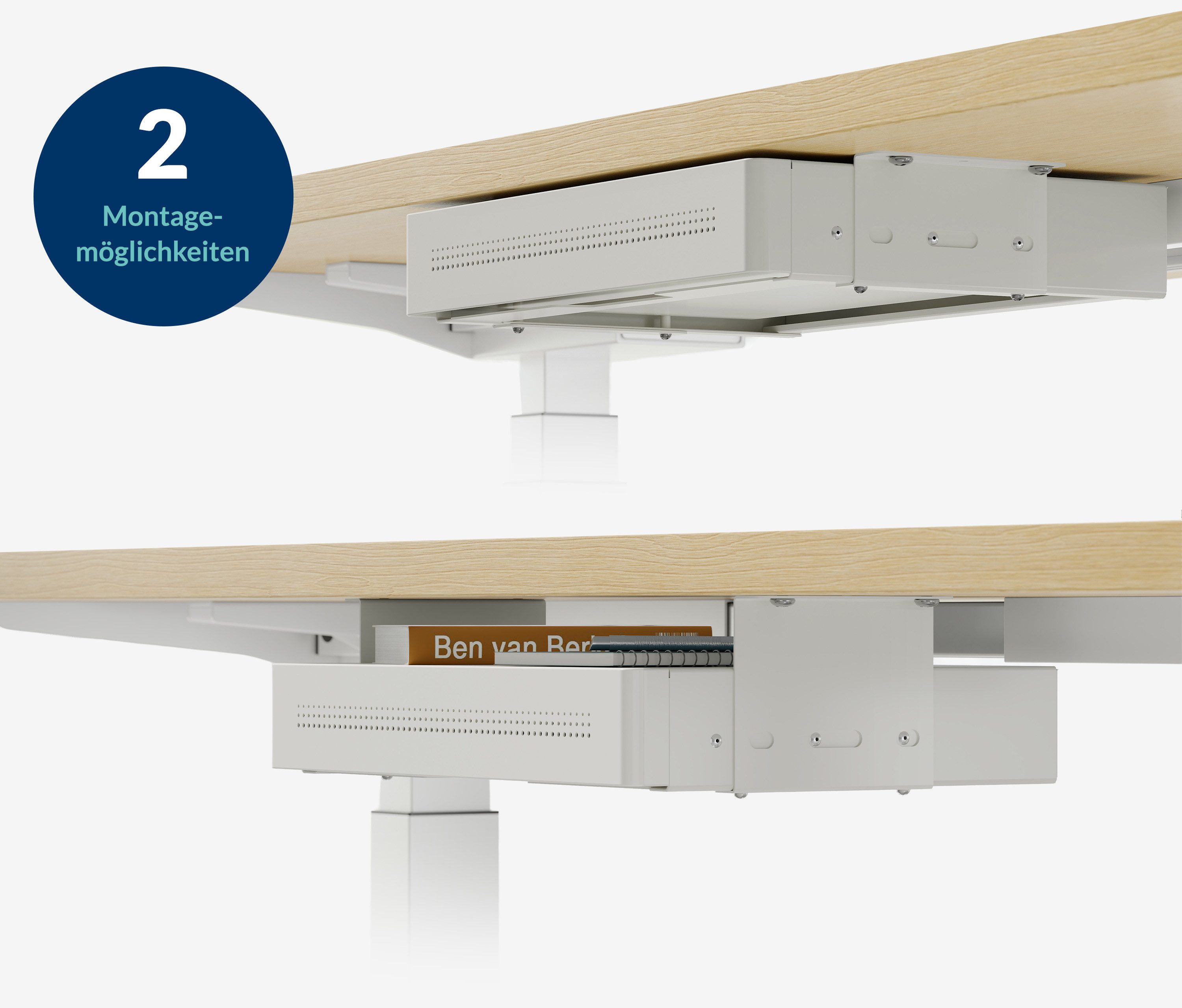 Ergolutions Schublade Untertisch Schublade mit USB Lader, USB A und C / 5 Jahre Garantie / 2 Montageoptionen