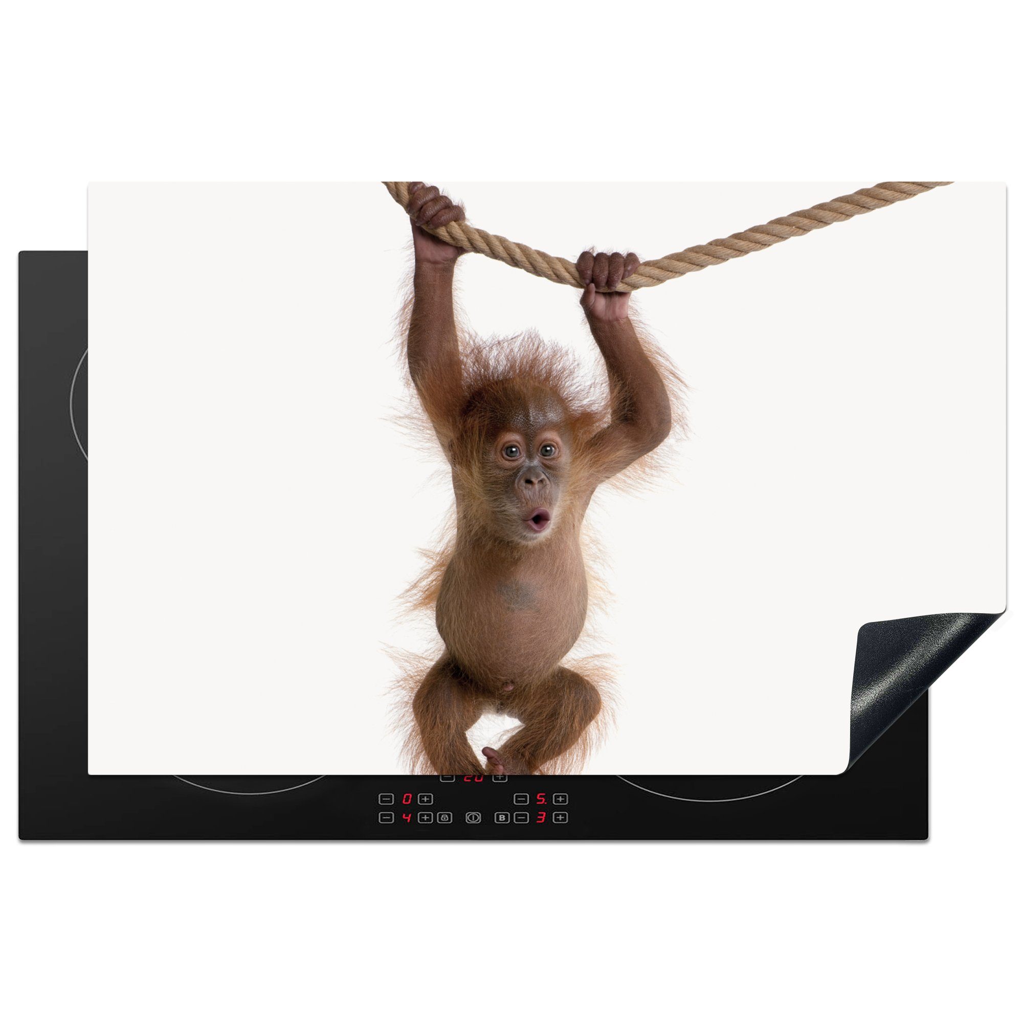 MuchoWow Herdblende-/Abdeckplatte Affe - Tiere - Kinder - Orang Utan - Jungen - Mädchen, Vinyl, (1 tlg), 81x52 cm, Ceranfeldabdeckung, Arbeitsplatte für küche