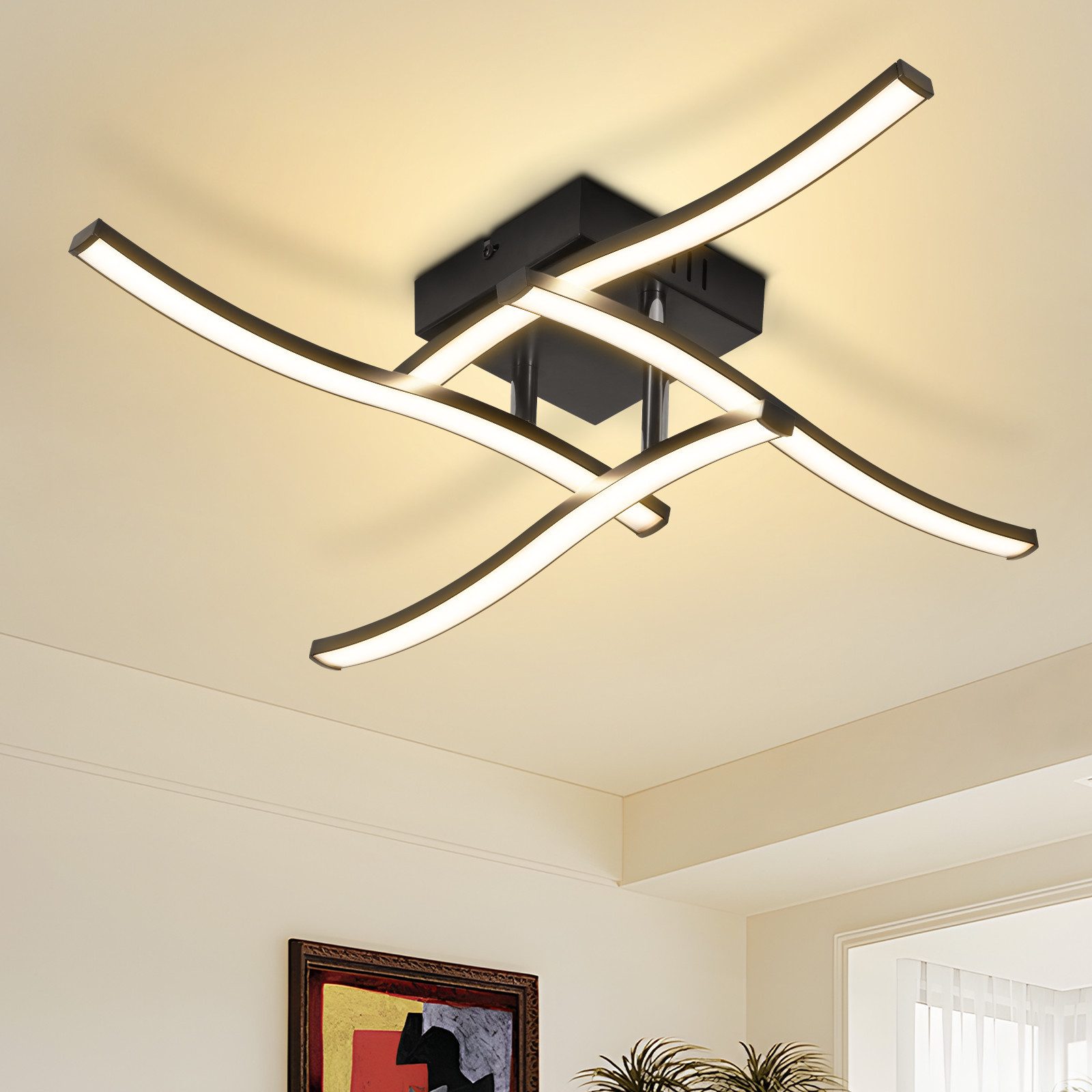 Nettlife LED Deckenleuchte Schwarz Modern Deckenseinbauleuchte 3000K Warmweiß, LED fest integriert, Warmweiß, Schlafzimmerlampe Warmweiß LED Deckenbeleuchtung für Küche Flur