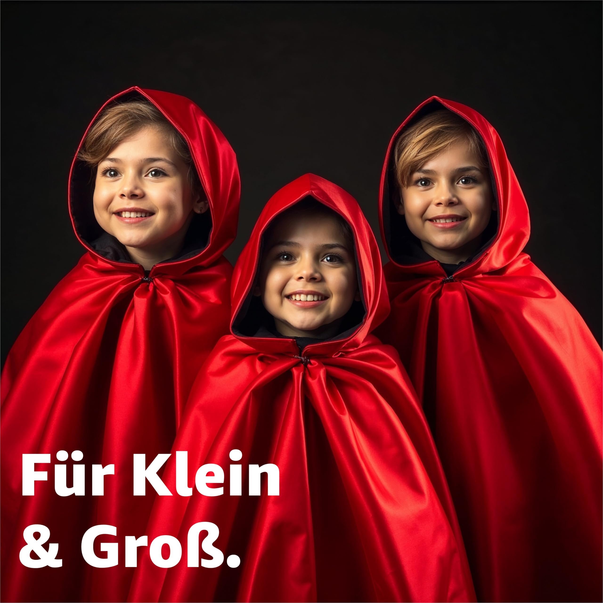Kostümheld® Umhang Roter Vampir Umhang mit Kapuze – Kostüm für Kinder & Erwachsene, Beidseitig
