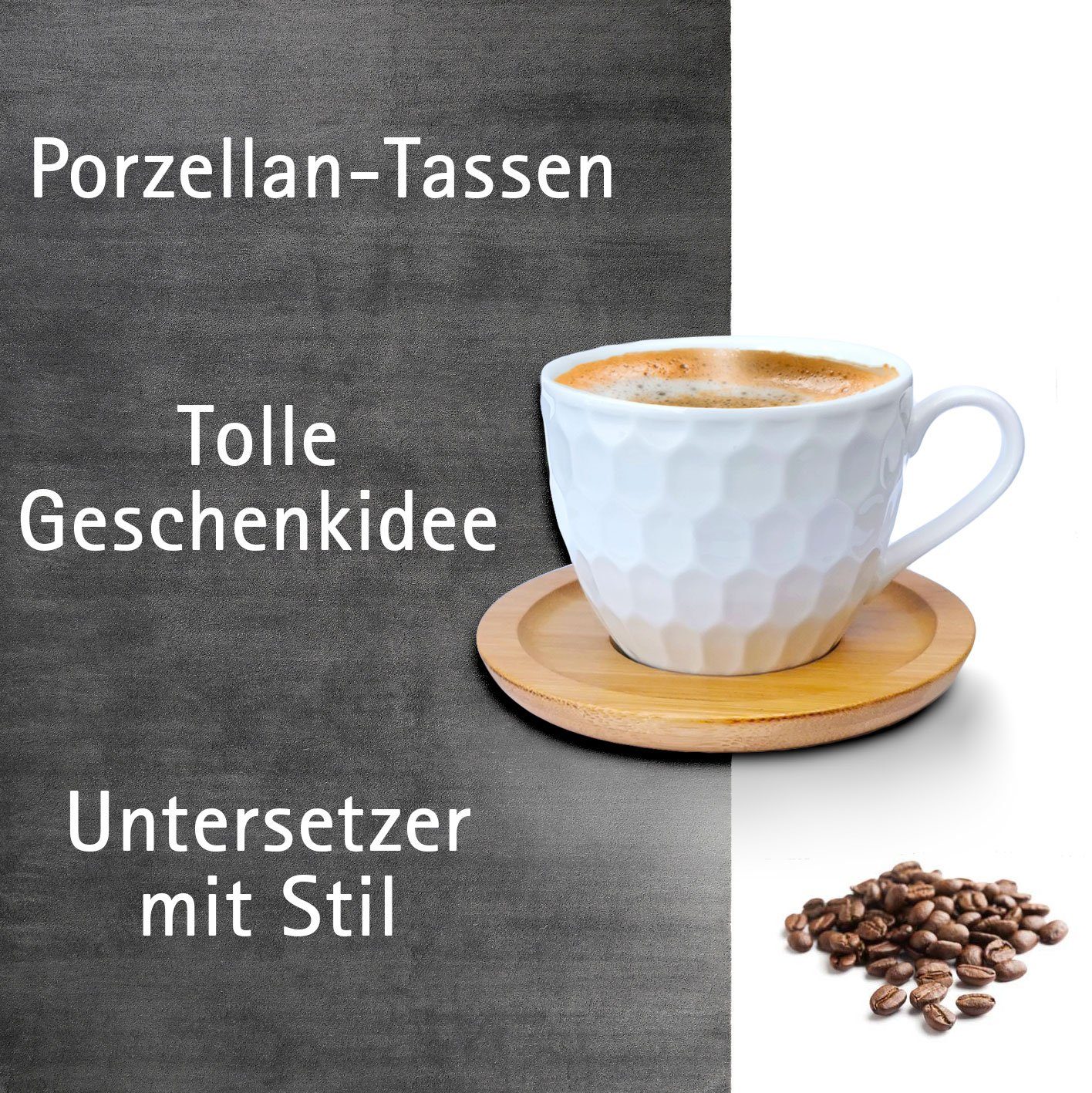 Untertassen 12-Teilig, Porzellan, Set Tassen Melody Teeservice Espressotassen, mit 6er-Set, Untertassen Porzellan mit Kaffeeservice Tasse Mod2