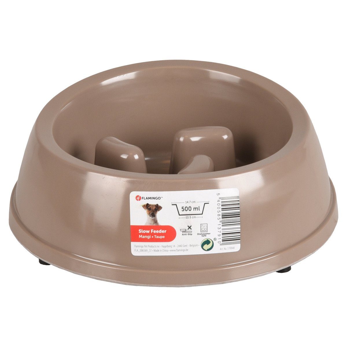 Thumbnail - Flamingo Antischlingnapf Futternapf Mangi Slowfeeder taupe