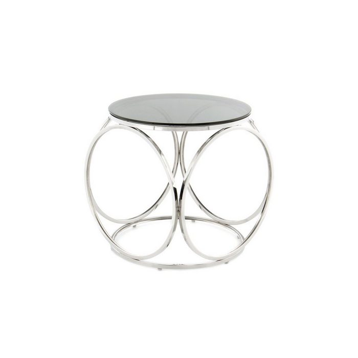 en.casa Beistelltisch Design-Tisch aus Edelstahl mit Glasplatte rund 50x50x52 cm Schwarz / Silberfarben