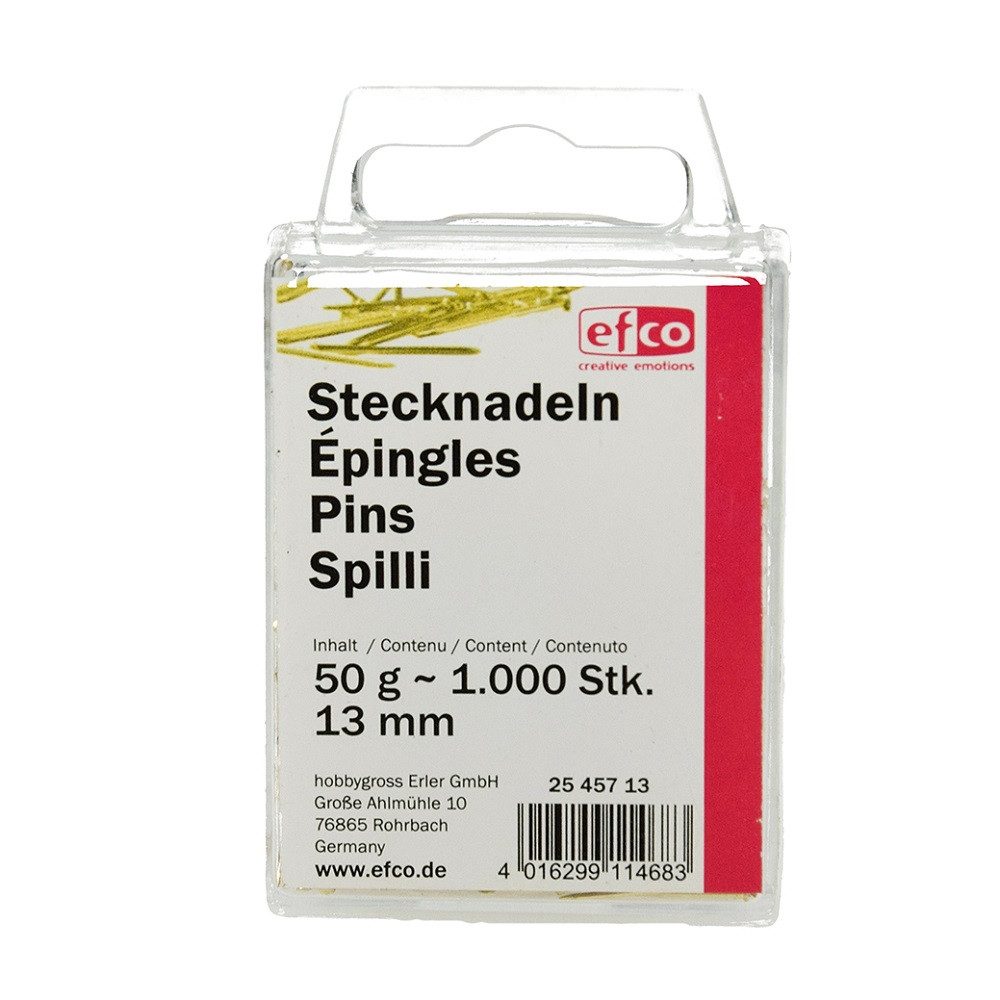 efco creative Stecknadeln Stecknadeln, Eisen, 13 mm, 50 g ~ 1.000 Stk., goldfarbig
