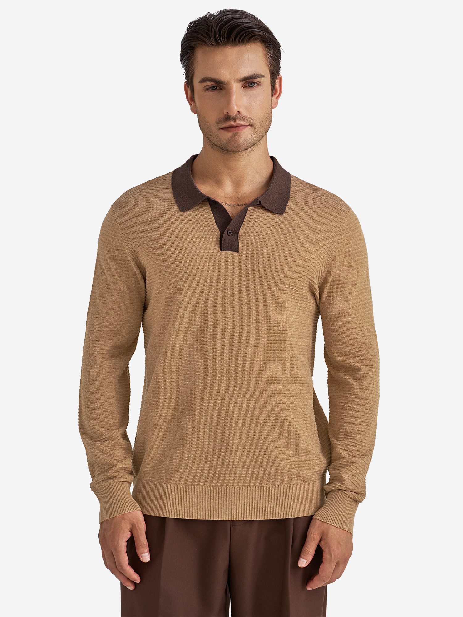 VANTORY Strickpullover Herren Langarm-Poloshirt mit kontrastierendem Polokragen (Packung, 1-tlg., 1per-Pack) mit Knopfleiste